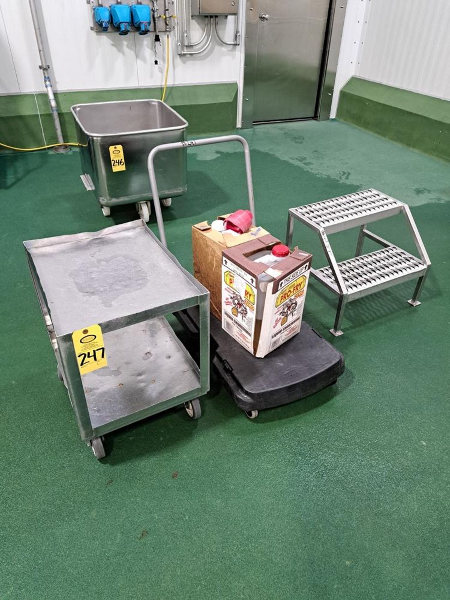 Lot (1) Stainless Steel Cart, 18" W X 24" L, (1) Cart, 24" W X 36" L, (1) Stainless Steel Stairs-