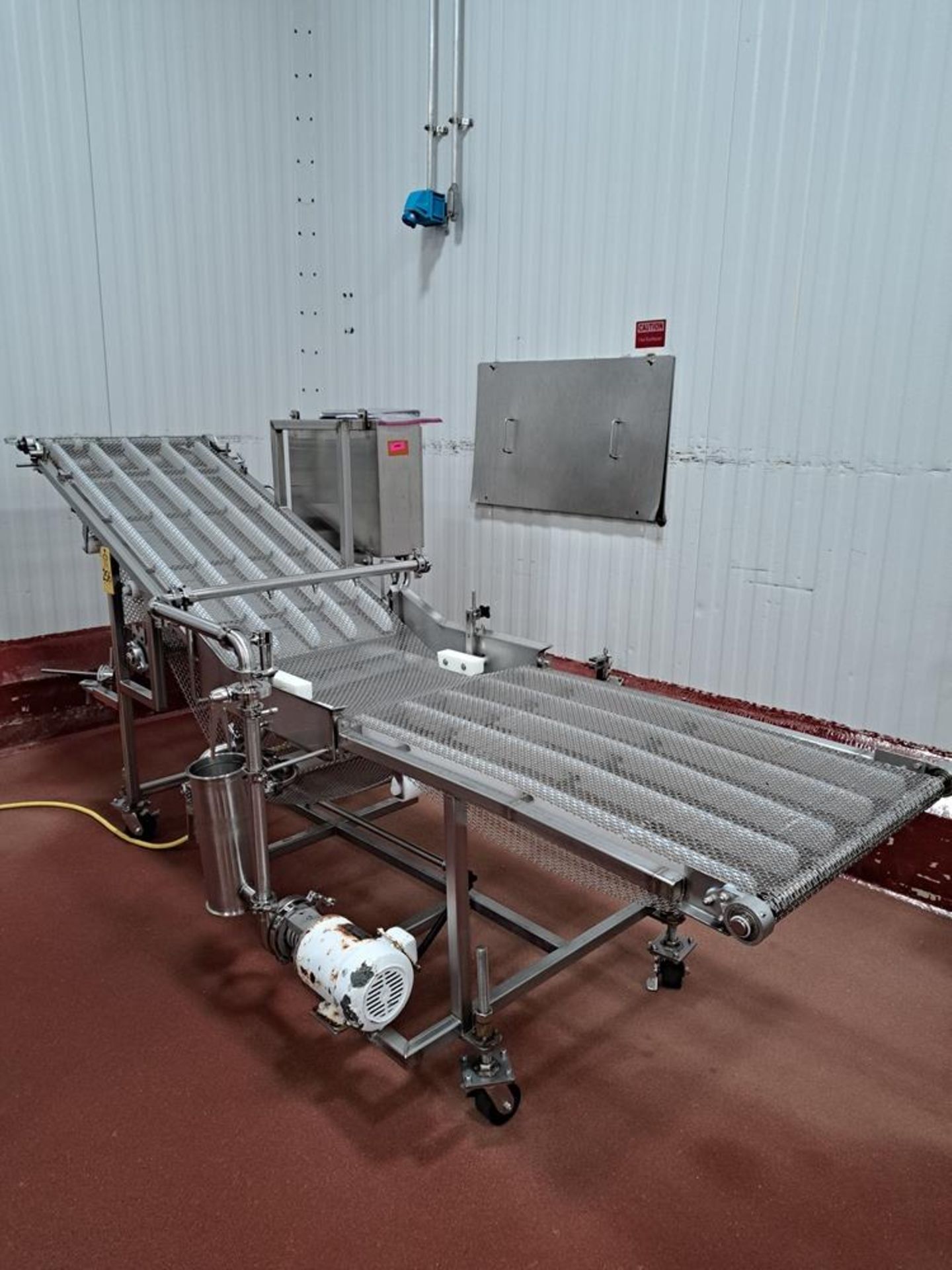 Portable Stainless Steel Incline Conveyor, 26" W X 11' L stainless steel belt, 33" infeed, 57"