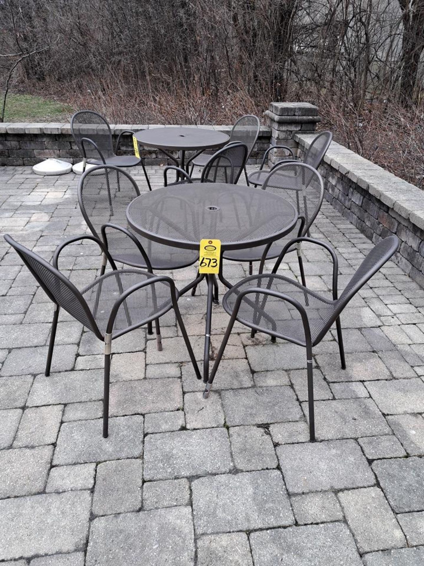 Lot (1) 31" Dia. Patio Table with (4) Chairs and Red Umbrella-Removal Is By Appointment Only-All