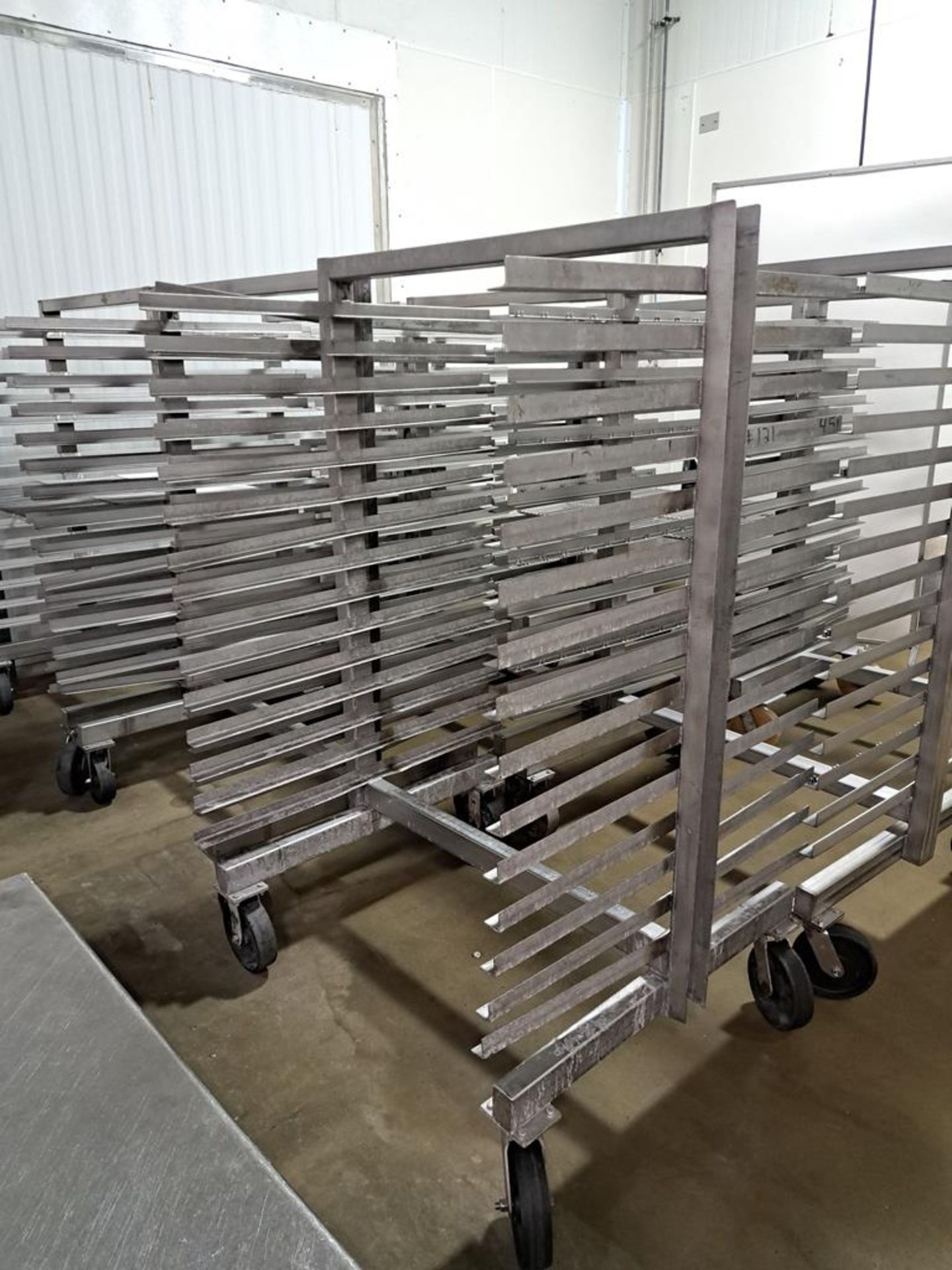 Stainless Steel Smoke Trucks, 40" W X 48" L X 6' T, 18-spaces, 3" apart (Located in Bolingbrook,