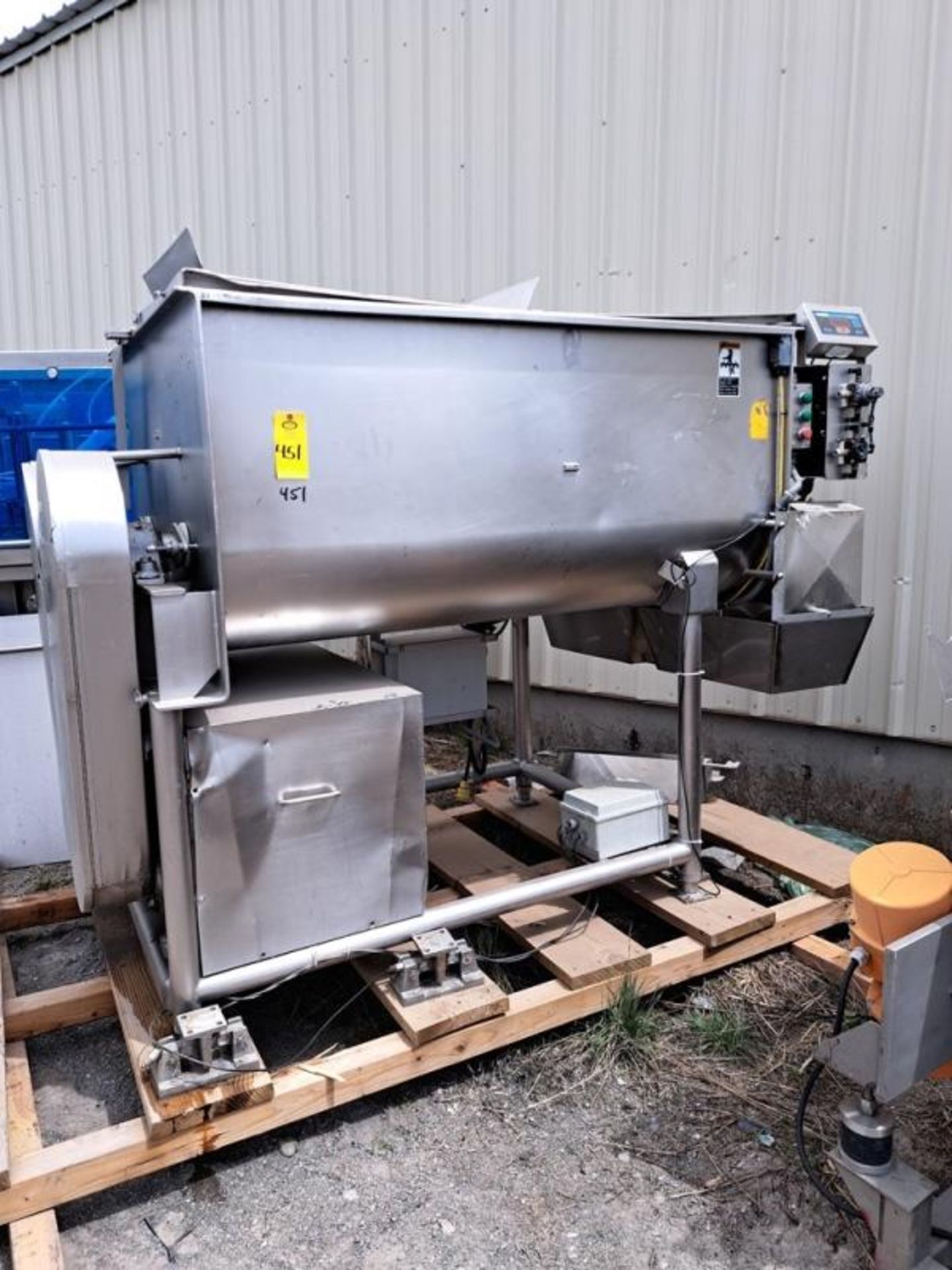 Stainless Steel Dual Shaft Paddle Blender, 46" W X 6' L X 32" D bowl, dual front end discharge, on