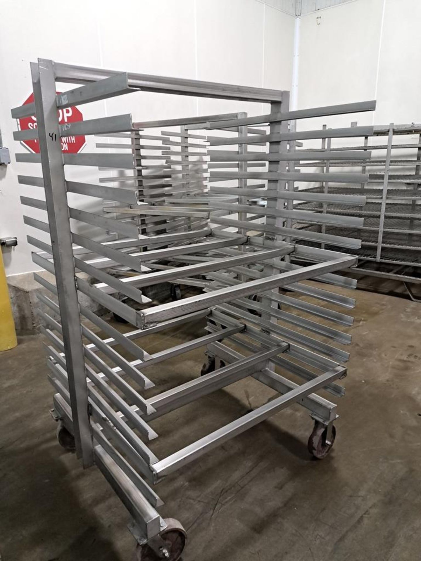 Stainless Steel Smoke Trucks, 42" W X 47" L X 6' T, 15-spaces, 3 1/2" apart (Located in Bolingbrook,