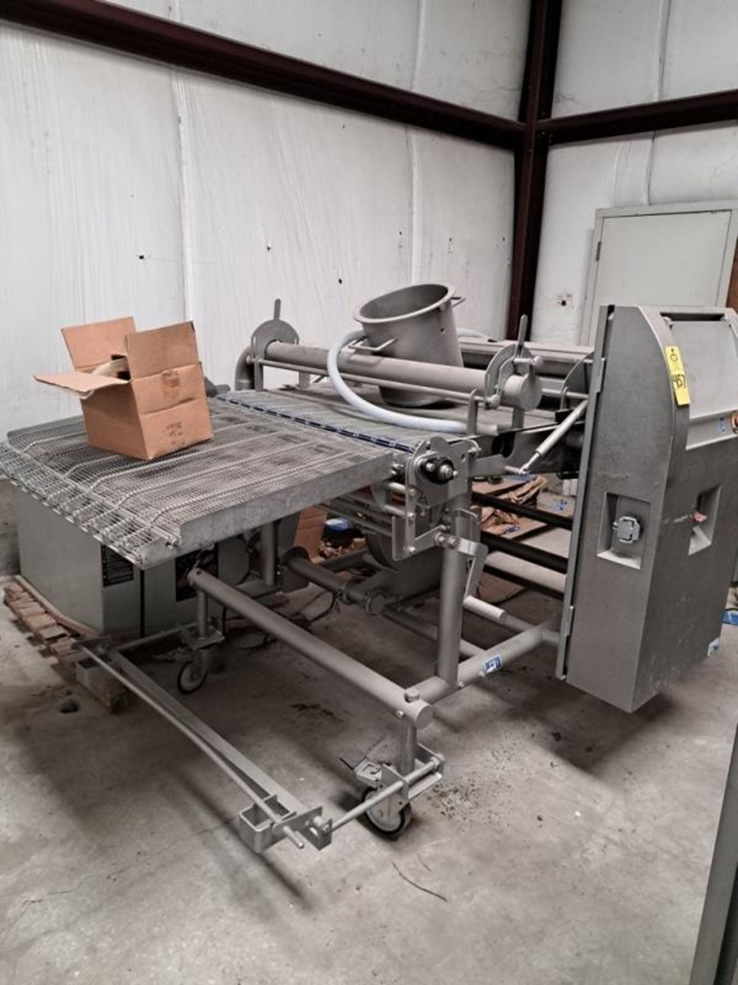 GEA Opti-Coater, 39" W X 7' L stainless steel conveyor, stainless steel centrifugal pump, 2" inlet/