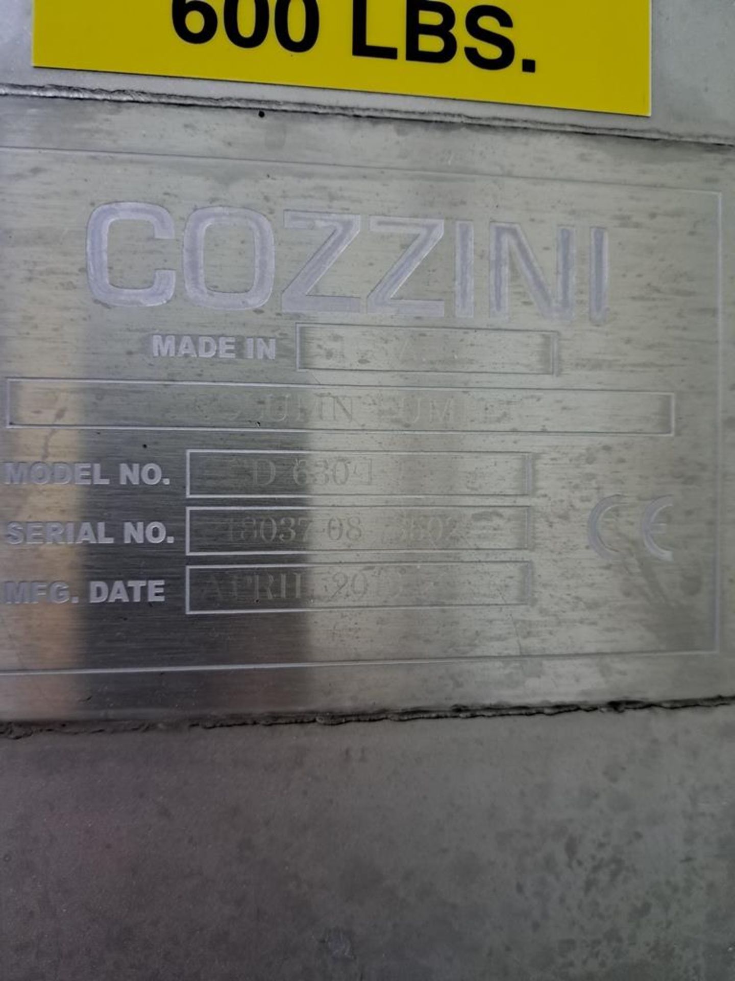 Cozzini Mdl. CCD630-1 Portable Stainless Steel Column Dumper, Ser. #P18037-08-73502, 92" dump - Image 5 of 5