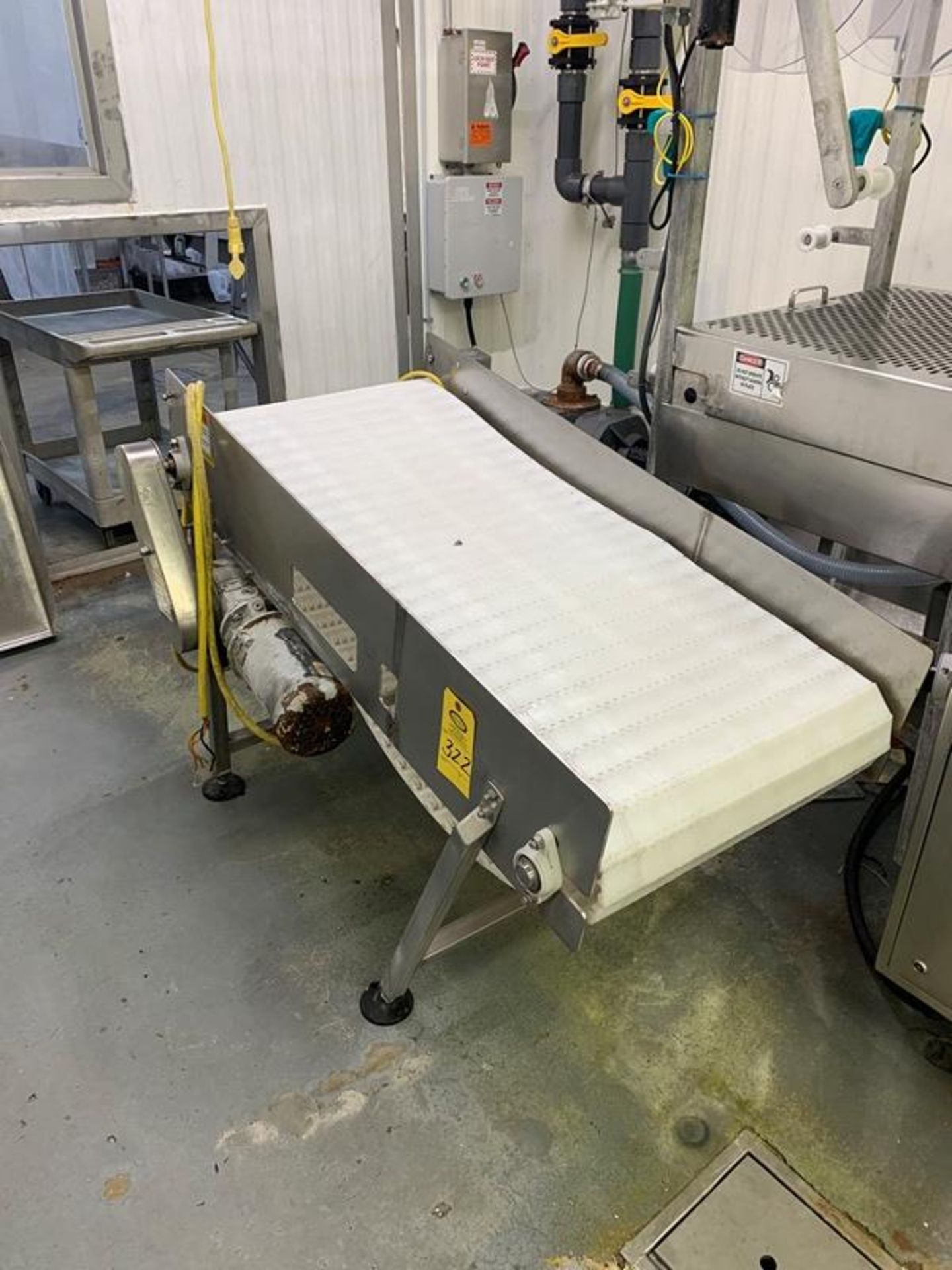 Lot Conveyor, stainless steel , intralox belt, 24" W X 60" &8" W X 7' L (Located in Mt. Pleasant,