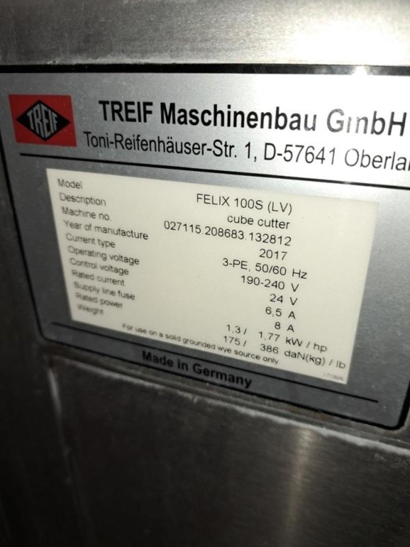 Treif Mdl. Felix100S Stainless Steel Cube Cutter, Ser. #027115208683132812, 240 volts, 3 phase ( - Image 5 of 5