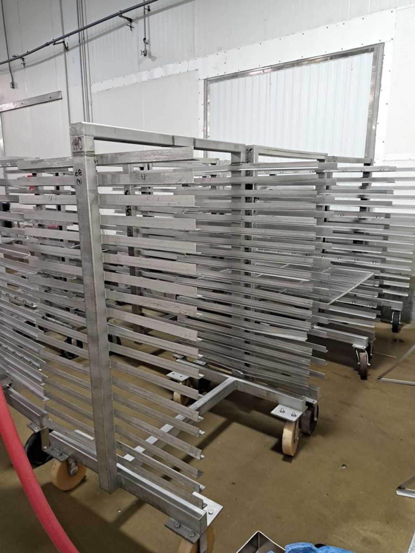 Stainless Steel Smoke Trucks, 40" W X 48" L X 6' T, 18-spaces, 3" apart (Located in Bolingbrook,