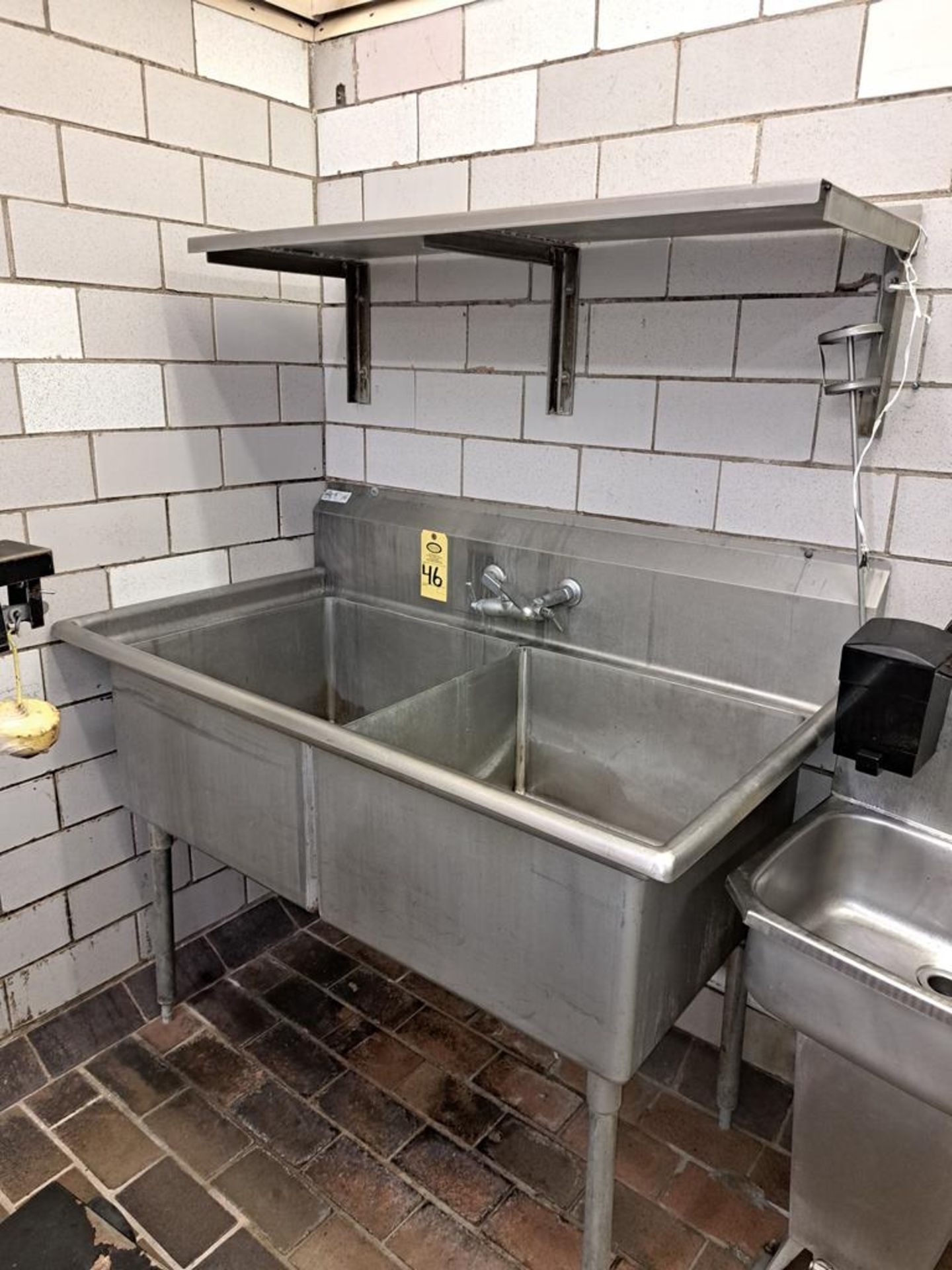 Lot Stainless Steel Sink, single faucet, 30" W X 54" L, stainless steel shelf, 18" W X 48" L (