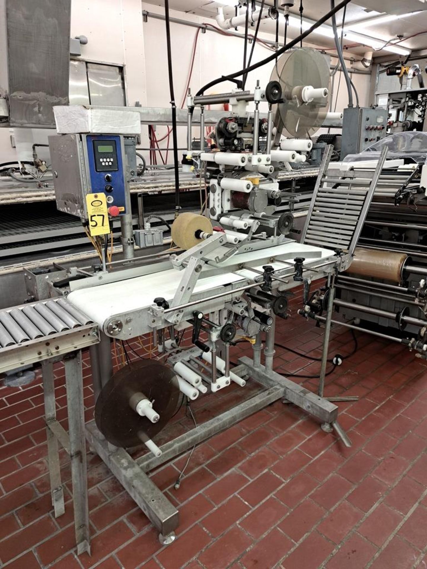 Koch Mdl. NRD11C1114369 Top & Bottom Labeler, Ser. #1101, 230 volts, with roller exit conveyor,