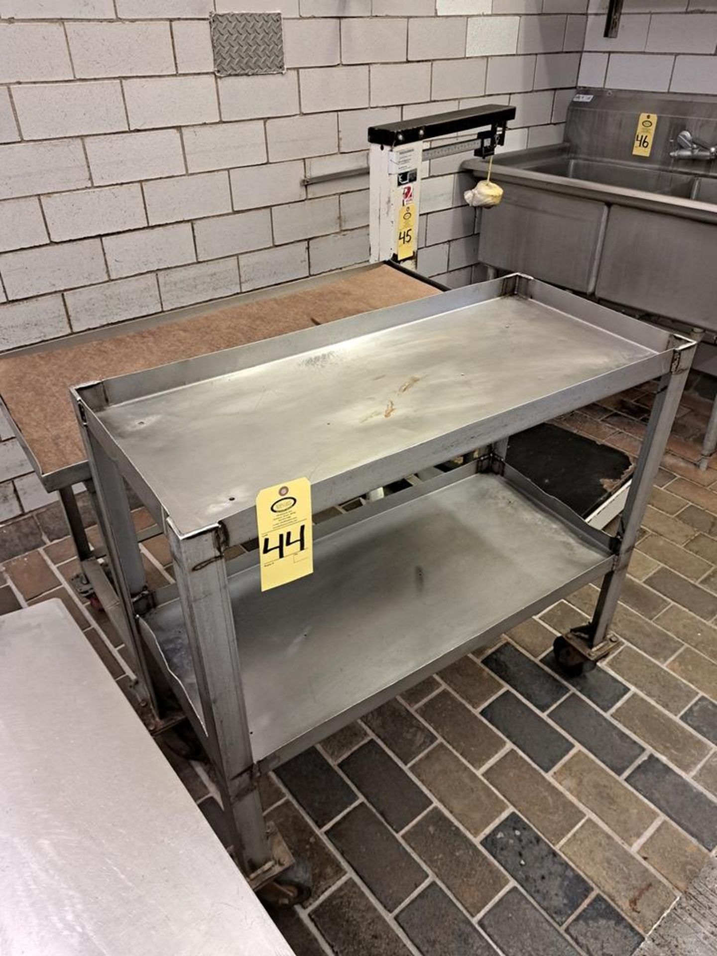 Lot (2) Portable Stainless Steel Carts, (1) 18" W X 40" L X 40" T & (1) 21" W X 43" L X 34" T (