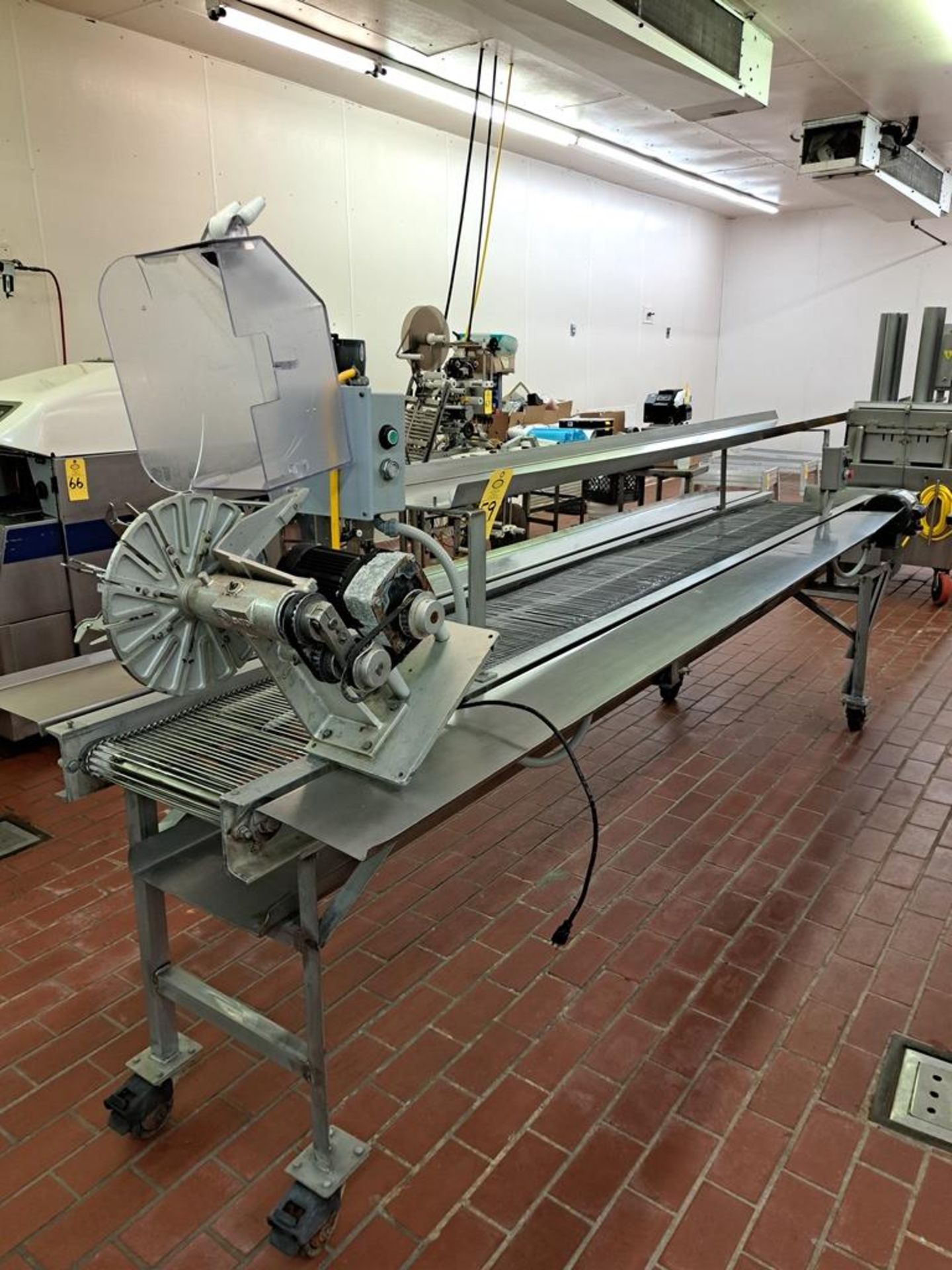 Portable Stainless Steel Pack-Off Conveyor, 38" W X 146" L, 15" wide stainless steel center belt,