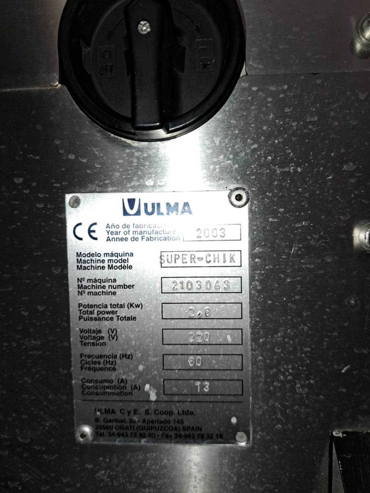Ulma Mdl. Super-Chik Over Wrapper, Ser. #2103043, Mfg. 2003 (Required Loading Fee $600.00 Rigger: - Image 6 of 7