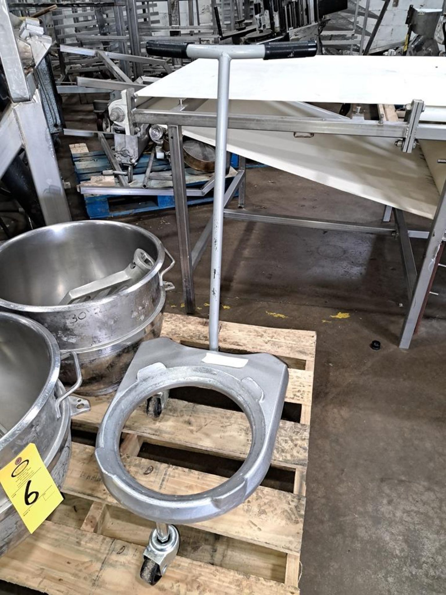 Lot of (2) Globe 60 Qt. Stainless Steel Bowls, (2) Beaters, (1) Dough Hook, (1) Bowl Cart, Located - Image 4 of 4