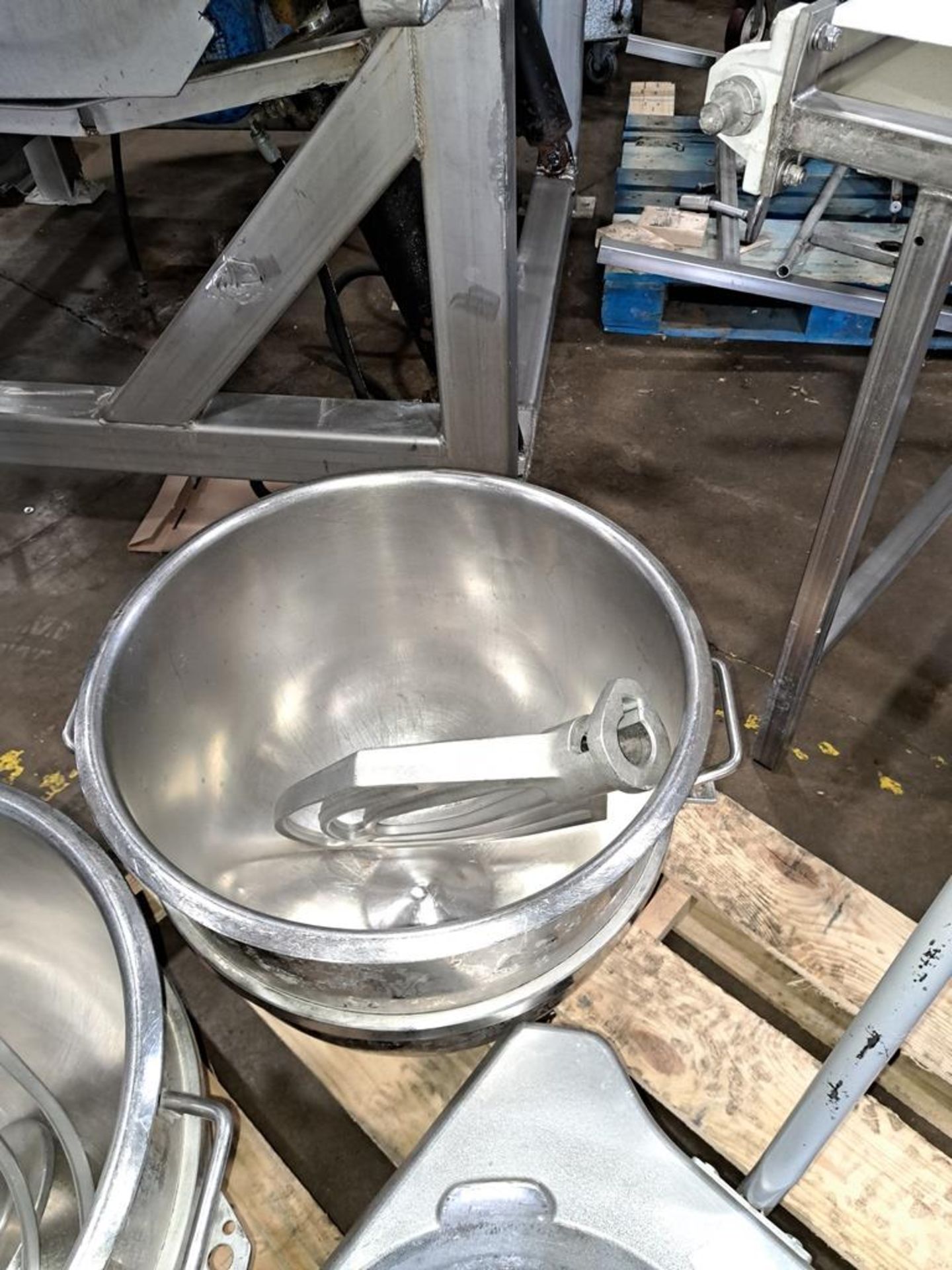 Lot of (2) Globe 60 Qt. Stainless Steel Bowls, (2) Beaters, (1) Dough Hook, (1) Bowl Cart, Located - Image 2 of 4