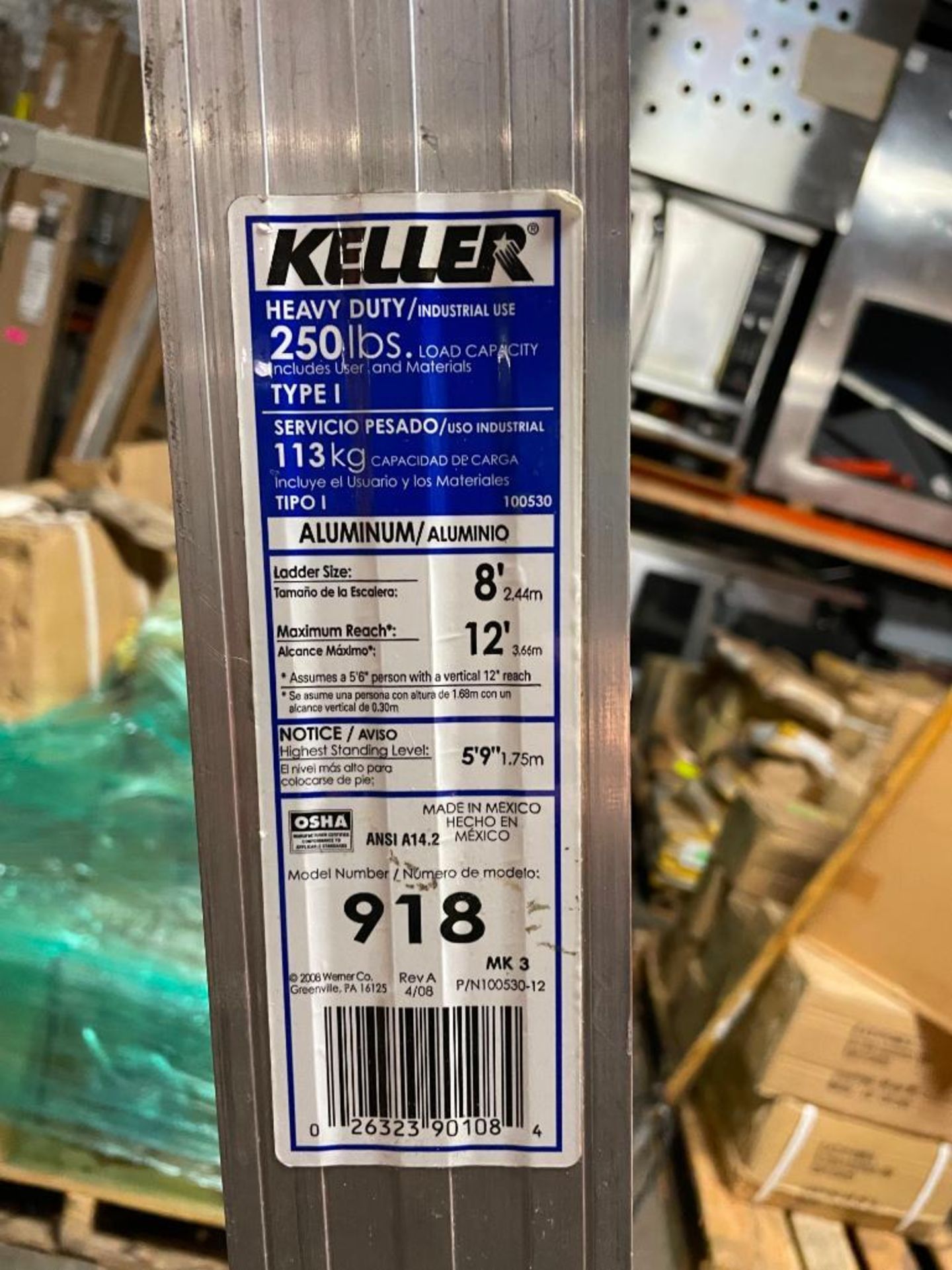 8' HEAVY DUTY ALUMINUM STEP LADDER BRAND/MODEL: KELLER 918 SIZE: 8 FT - Image 3 of 3