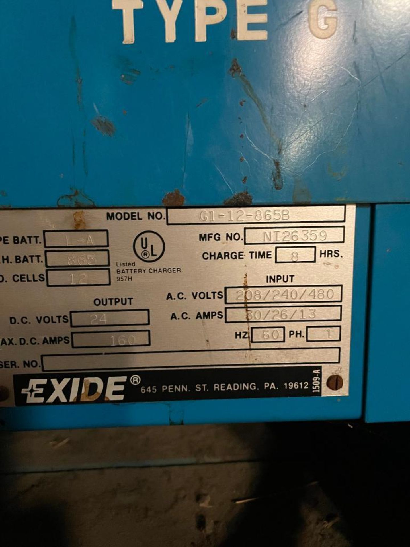 EXIDE SYSTEM 1000 BATTERY CHARGING SYSTEM BRAND/MODEL: EXIDE G1-12-865B INFORMATION: TYPE G; CHARGE - Image 4 of 4