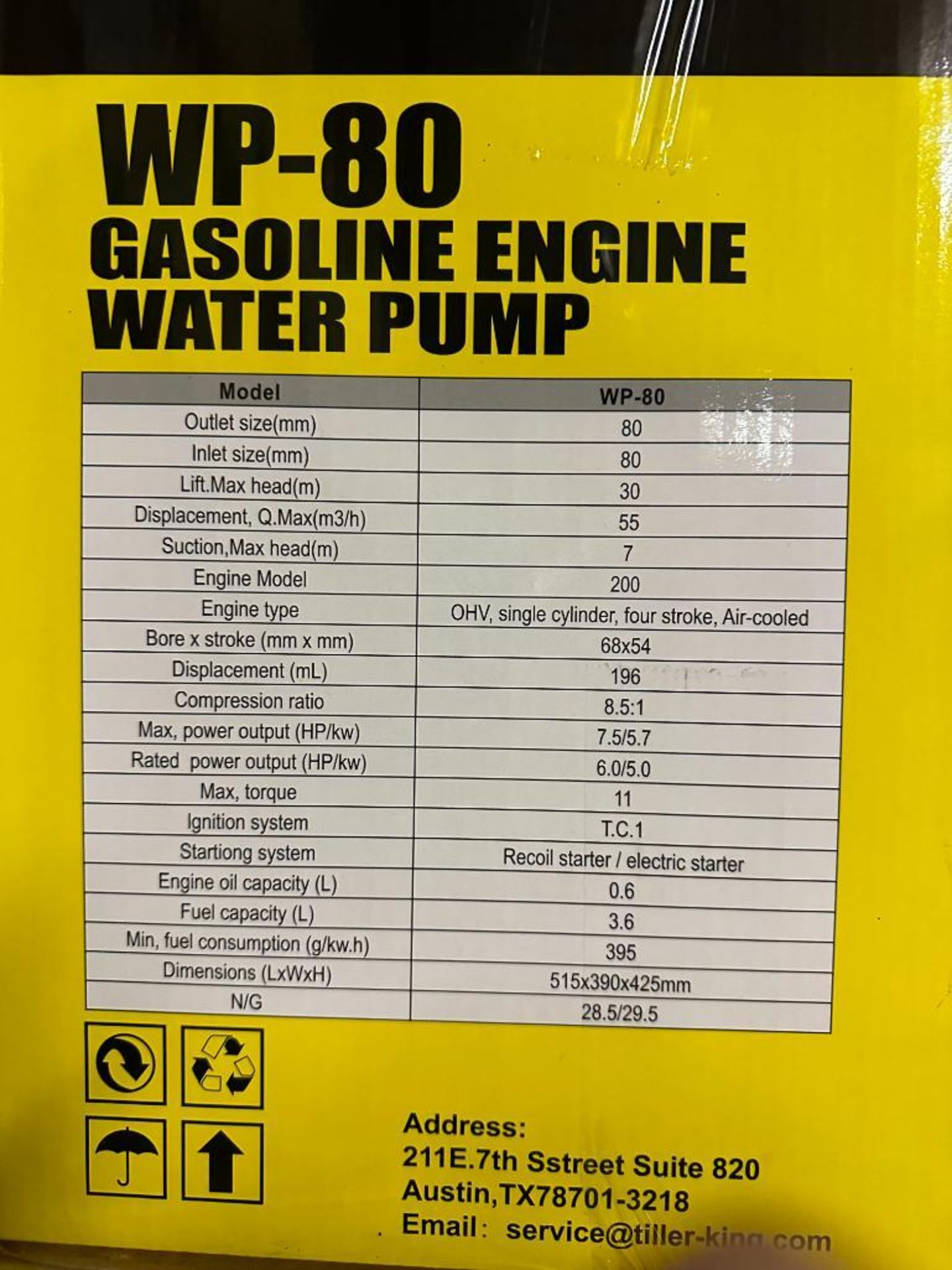 AGT WP-80 PORTABLE 3" WATER PUMP BRAND/MODEL: AGT WP-80 INFORMATION: NEW, 7.5 HP GAS ENGINE RECOIL - Image 3 of 4