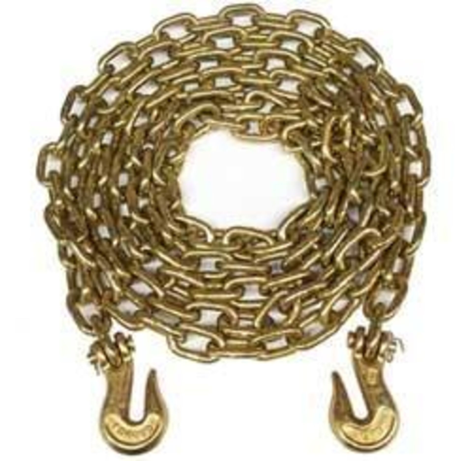 DESCRIPTION: (2) 3/8" X 25 FT. GRADE 70 TRANSPORT CHAIN WITH CLEVIS GRAB HOOKS BRAND/MODEL: LACLEDE