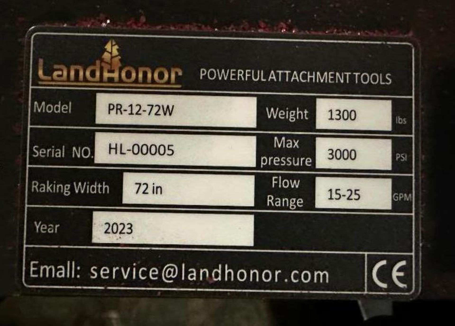 LAND HONOR 72" POWER RAKE SKID STEER ATTACHMENT BRAND/MODEL: LANDHONOR PR-12-72W INFORMATION: SERIAL - Image 7 of 7