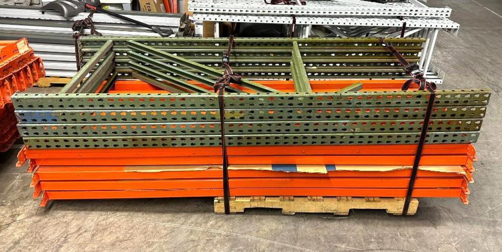 (3) SECTIONS OF 96" X 96" TEAR DROP STYLE PALLET RACKING INFORMATION: INCLUDES: (4) 36" X 96" UPRIGH