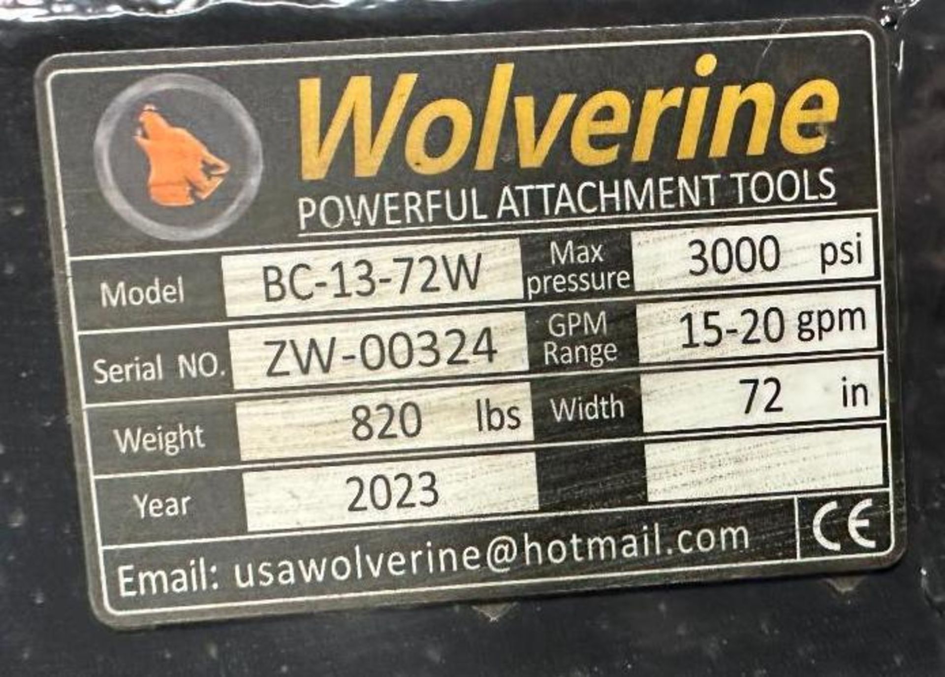 WOLVERINE 72" HYDRAULIC BRUSH CUTTER SKID STEER ATTACHMENT BRAND/MODEL: WOLVERINE BC-13-72W INFORMAT - Image 7 of 7