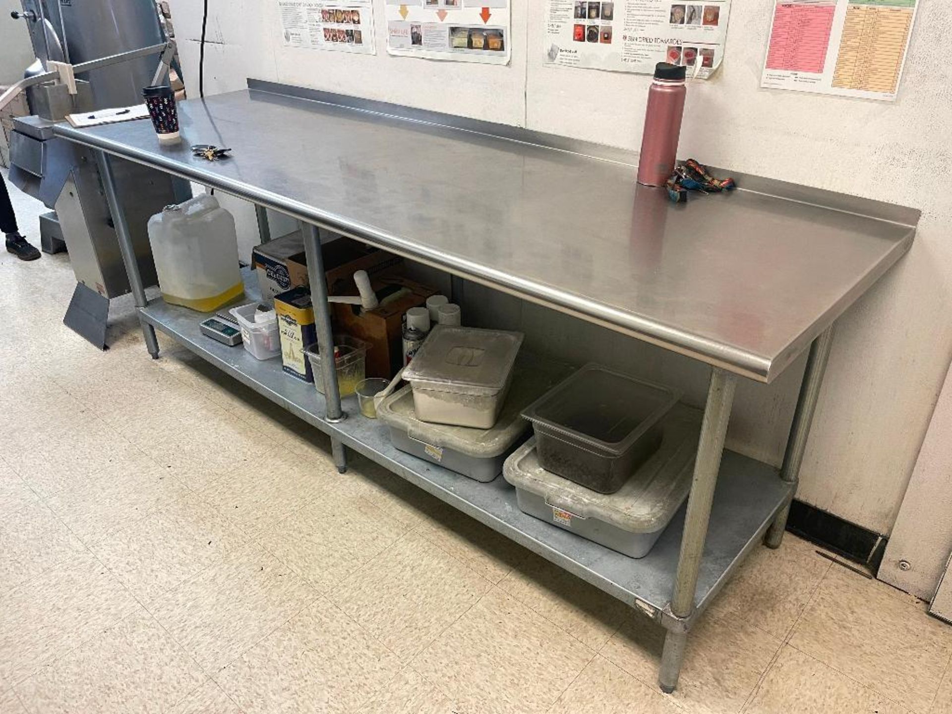 DESCRIPTION: 8' X 30" STAINLESS TABLE W/ UNDER SHELF. ADDITIONAL INFORMATION W/ 1" BACK SPLASH SIZE