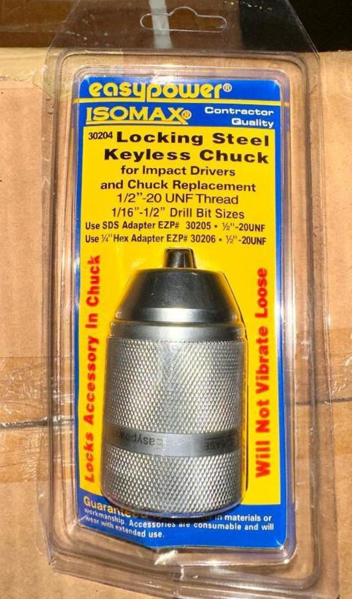 DESCRIPTION: (8) LOCKING STEEL KEYLESS CHUCK. BRAND / MODEL: EAZY POWER 30204 THIS LOT IS: ONE MONEY