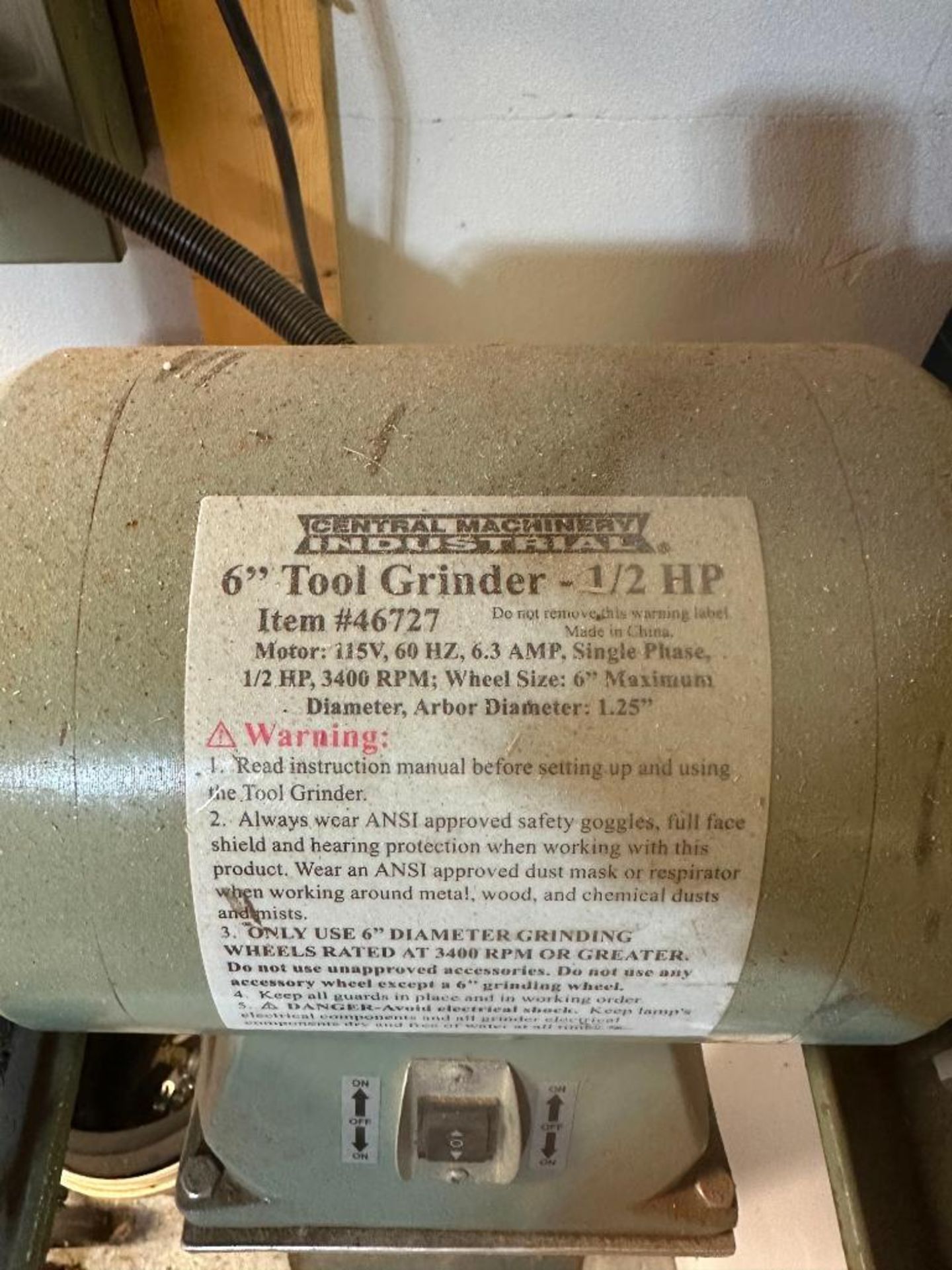 CENTRAL MACHINERY 6" TOOL GRINDER ON STAND BRAND/MODEL: 46727 INFORMATION: 1/2 HP LOCATION: GARAGE Q - Image 2 of 2