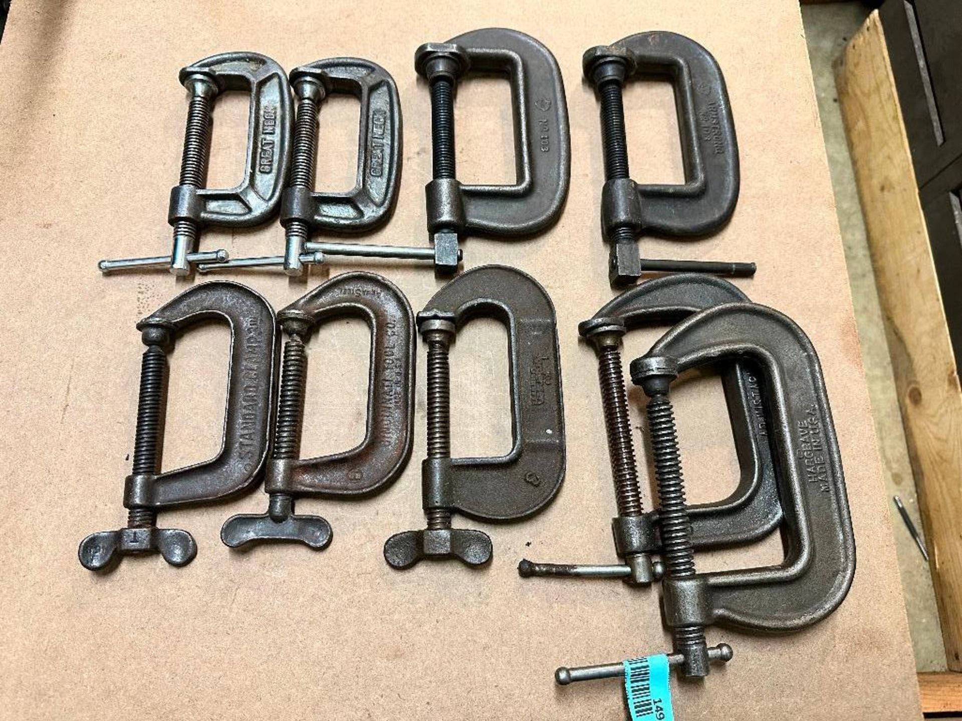 DESCRIPTION: (10) ASSORTED "C" CLAMPS LOCATION: SHOP THIS LOT IS: SOLD BY THE PIECE QTY: 10