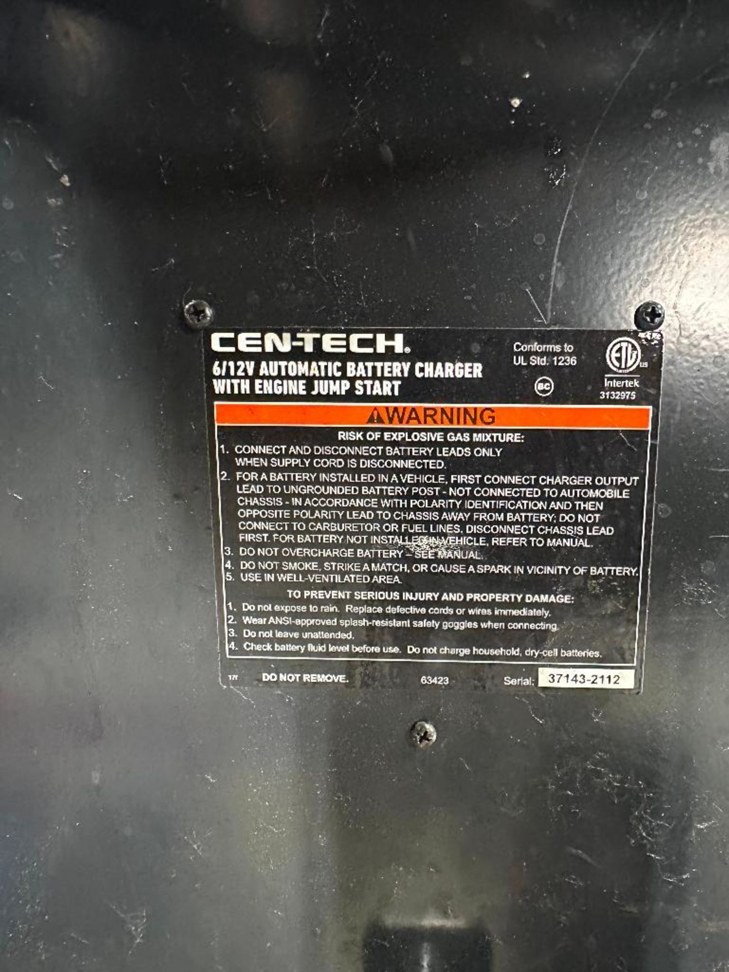 DESCRIPTION: CEN-TECH 6/12V AUTOMATIC BATTERY CHARGER / STARTER. BRAND / MODEL: CEN-TECH LOCATION: S - Image 3 of 3