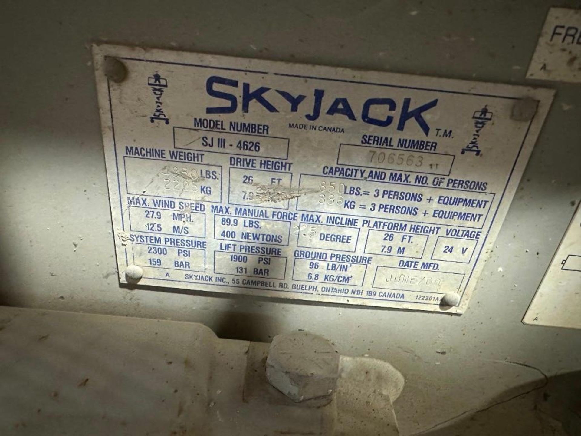 2000 Skyjack SJIII 4626 Electric Scissorlift - Image 6 of 7