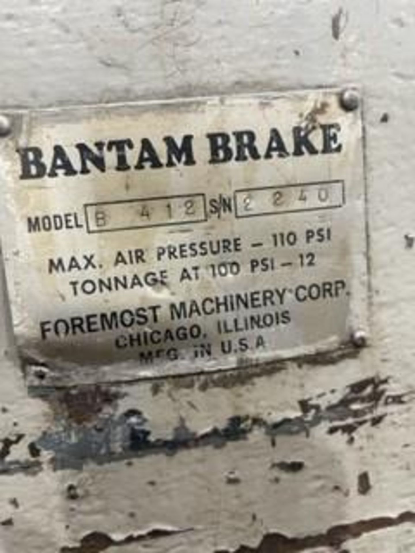 4' Bantam 12 Ton Pneumatic Press Brake B412 - Image 2 of 2