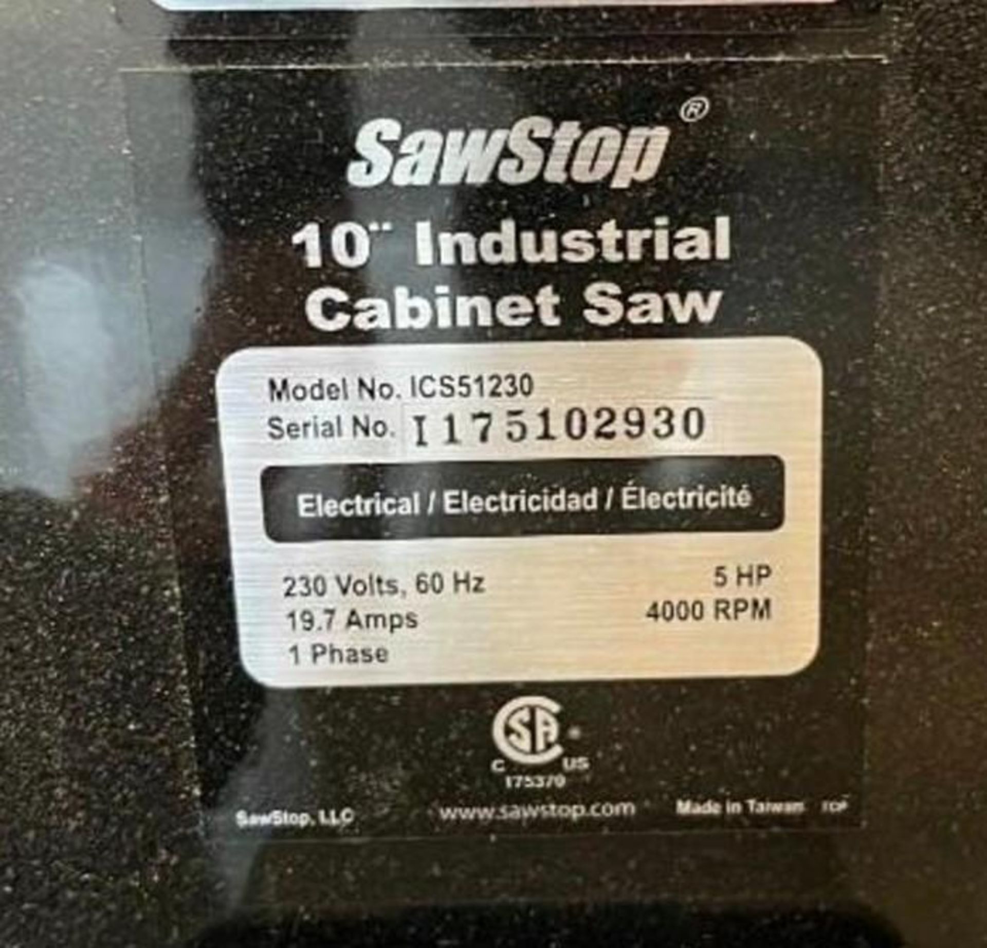 SawStop #ICS51230 Industrial Cabinet Saw - Image 2 of 8