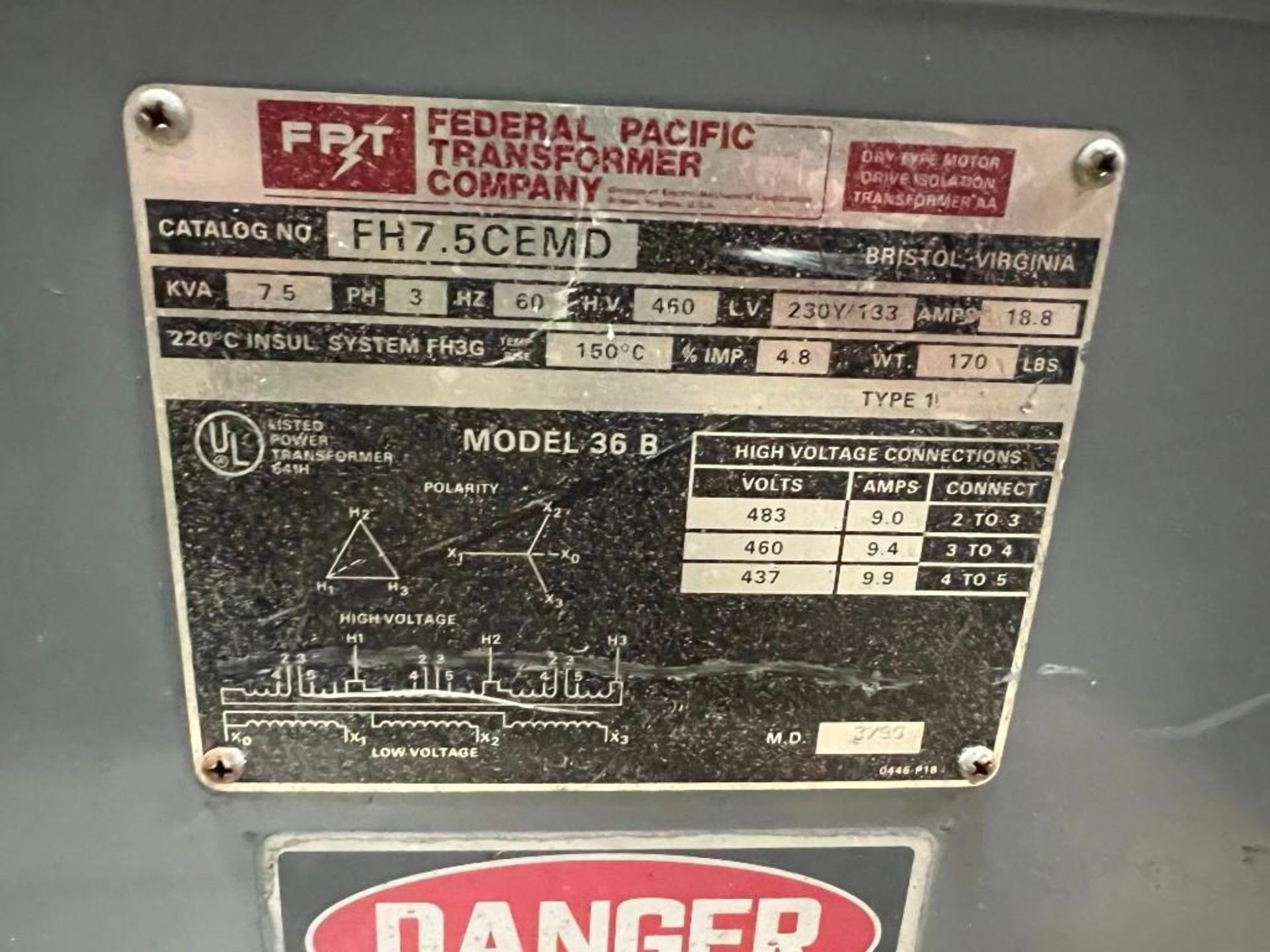 Federal Pacific 7.5 KVA Transformer - Image 3 of 3