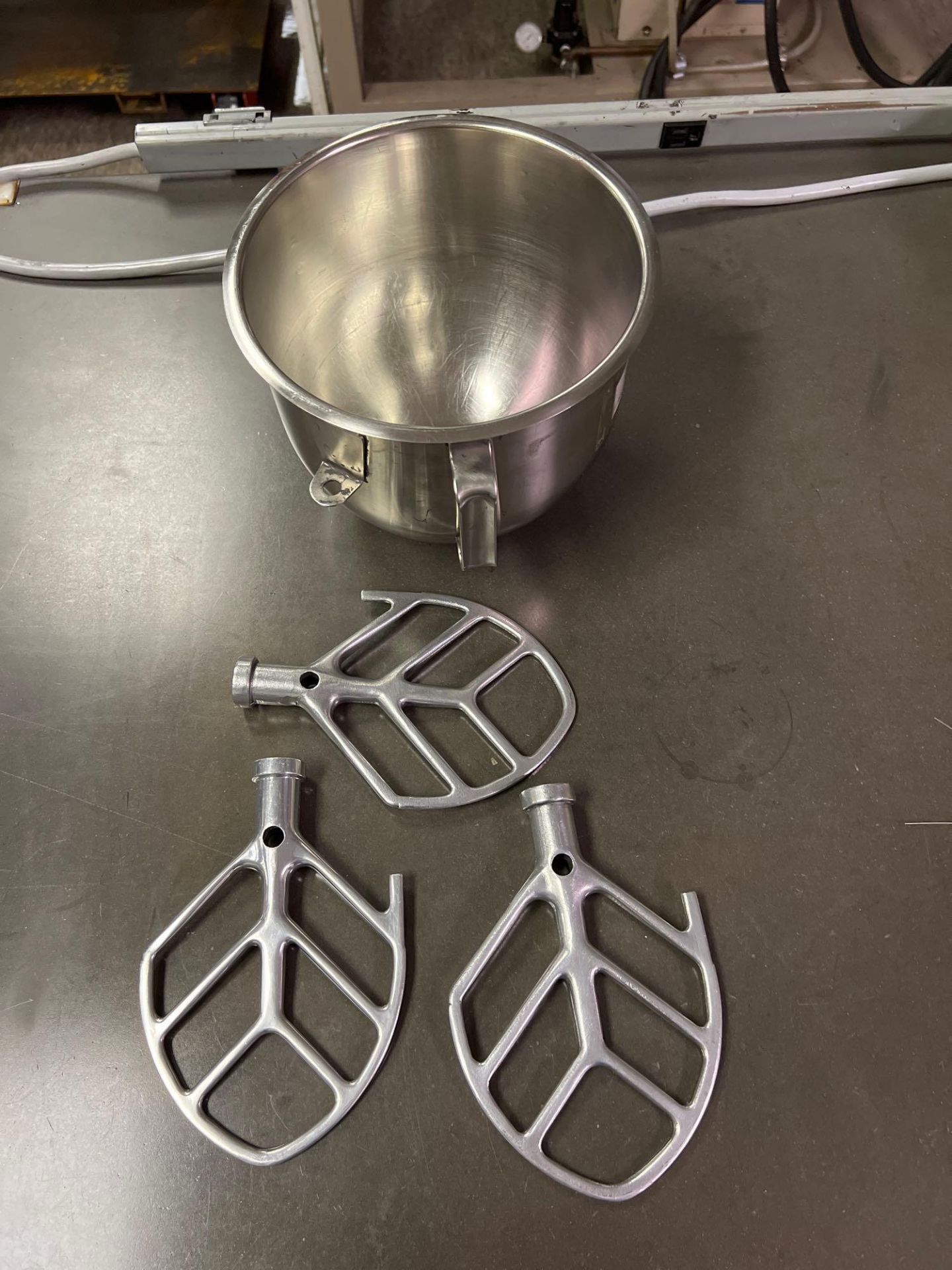 Lot of (3) Aluminum B Beater Paddles and (1) Stainless Steel Bowl for N-50 Hobart Mixers - Image 3 of 3