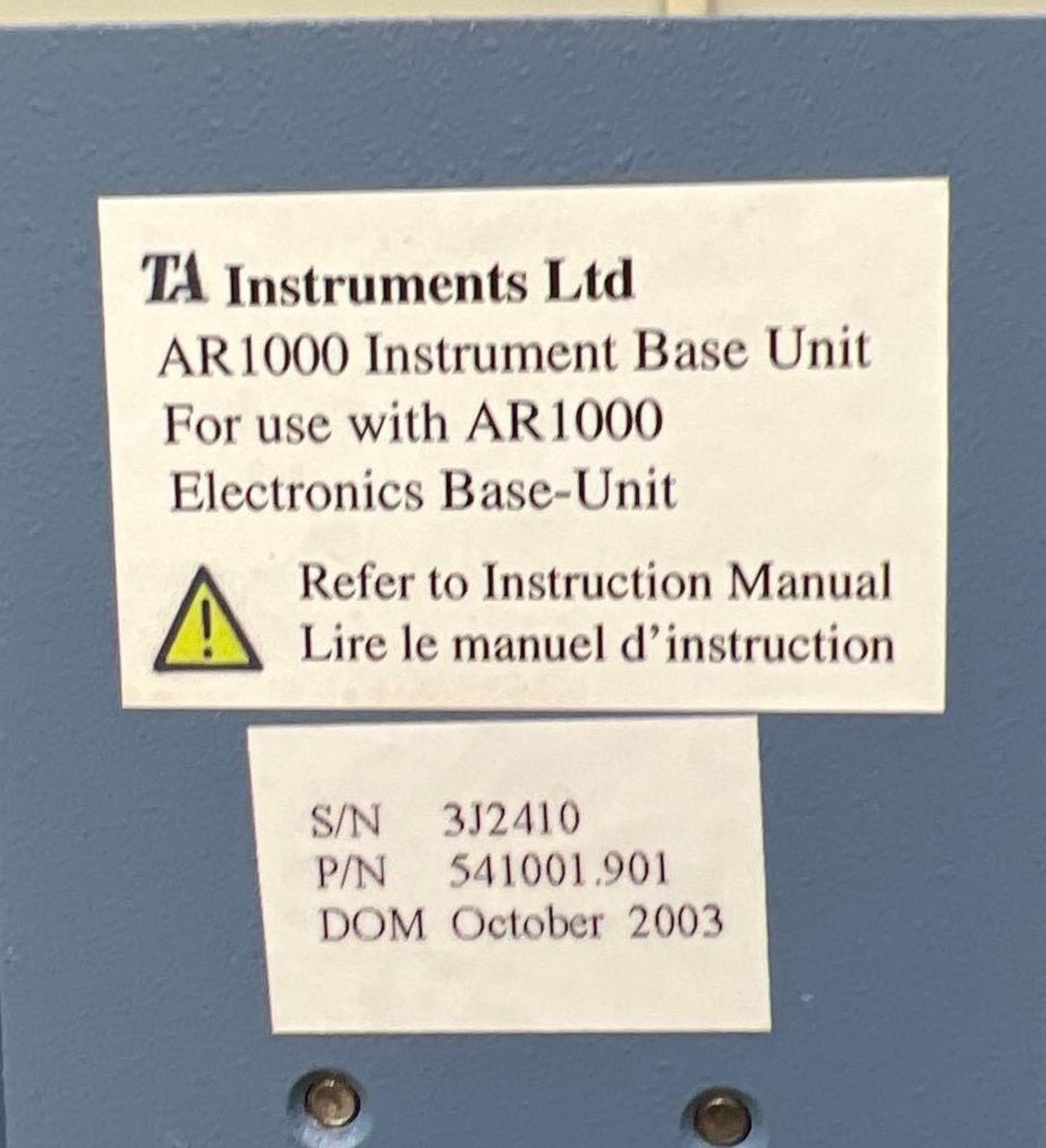 TA Instruments Advanced Rheometer AR1000 - Image 9 of 9