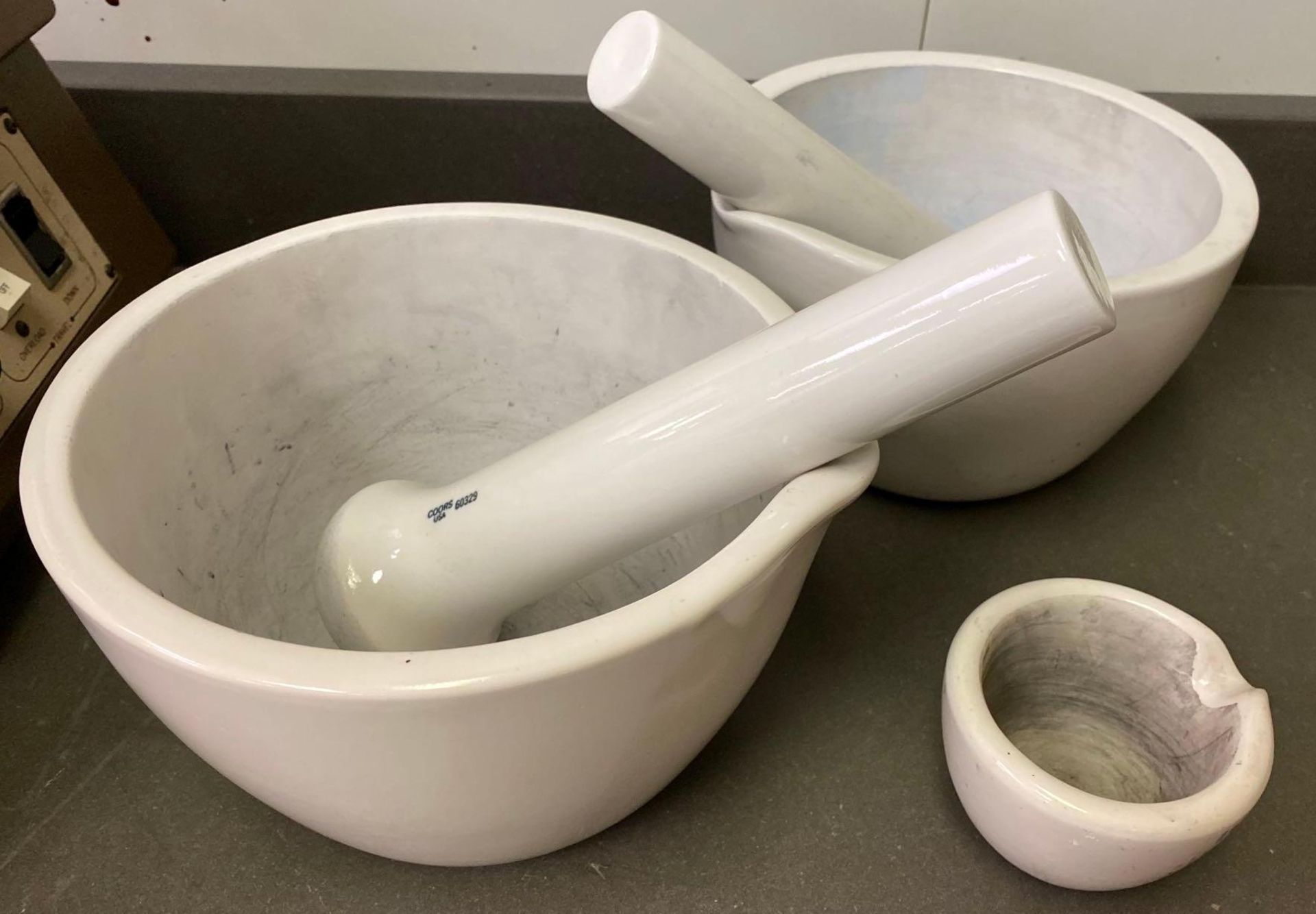 (3) Mortar & (2) Pestle Lab Equipment pieces