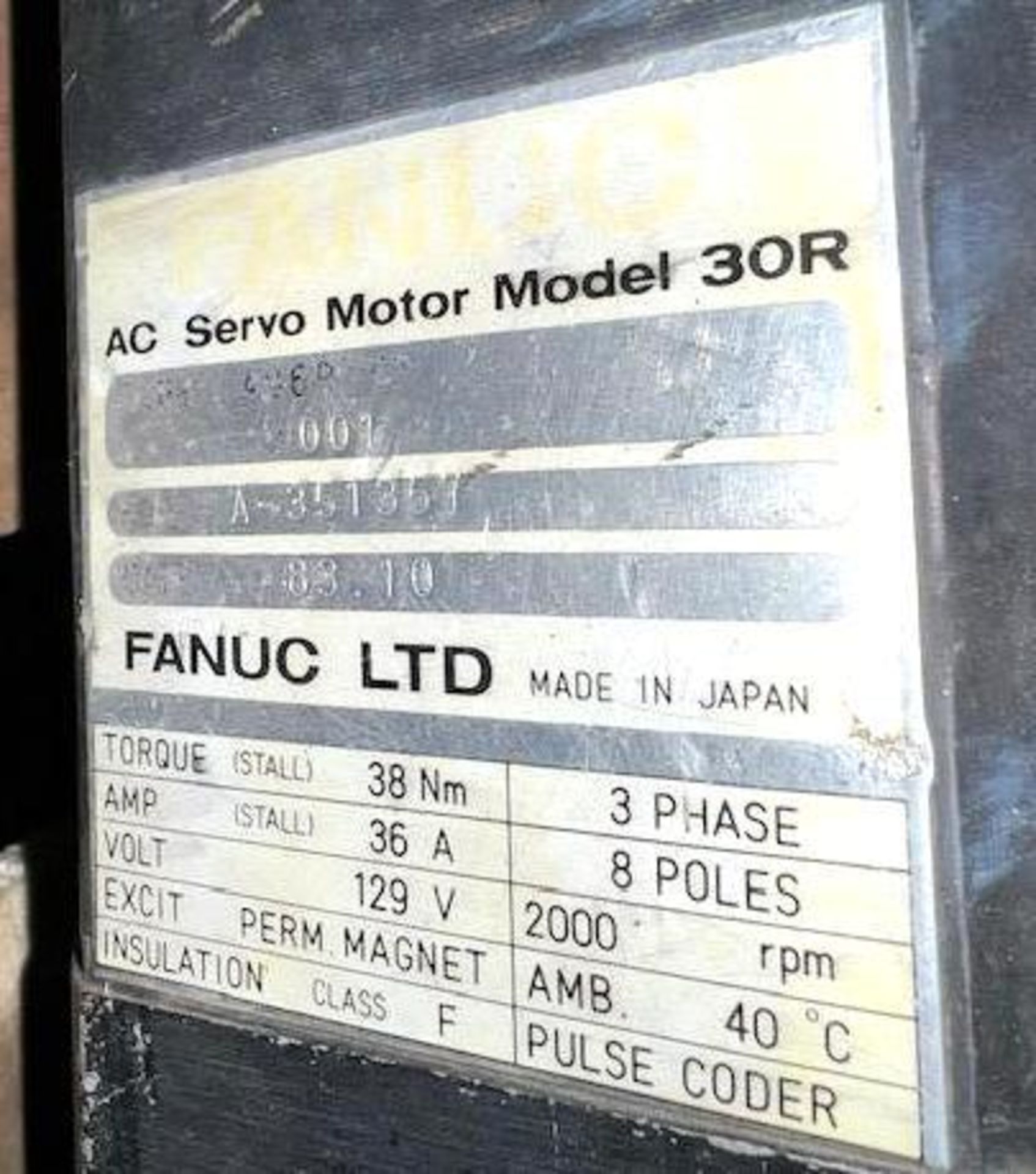 Lot of (2) Fanuc AC Servo Motors - Image 3 of 3