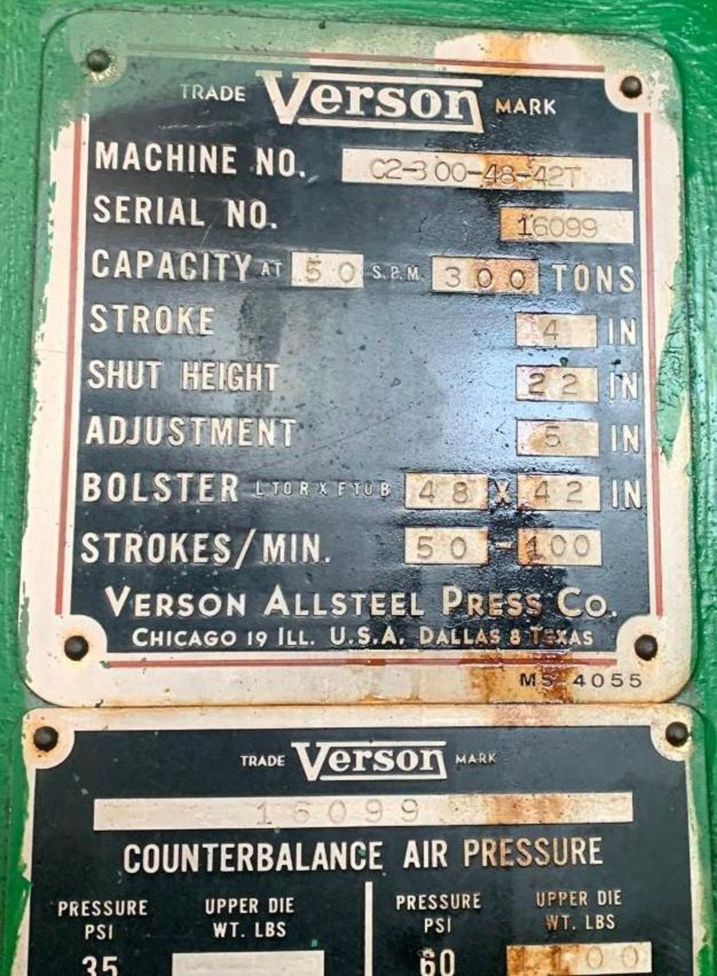 300 Ton Verson #C2-300-48-42T Variable Speed SS Press - Image 5 of 7