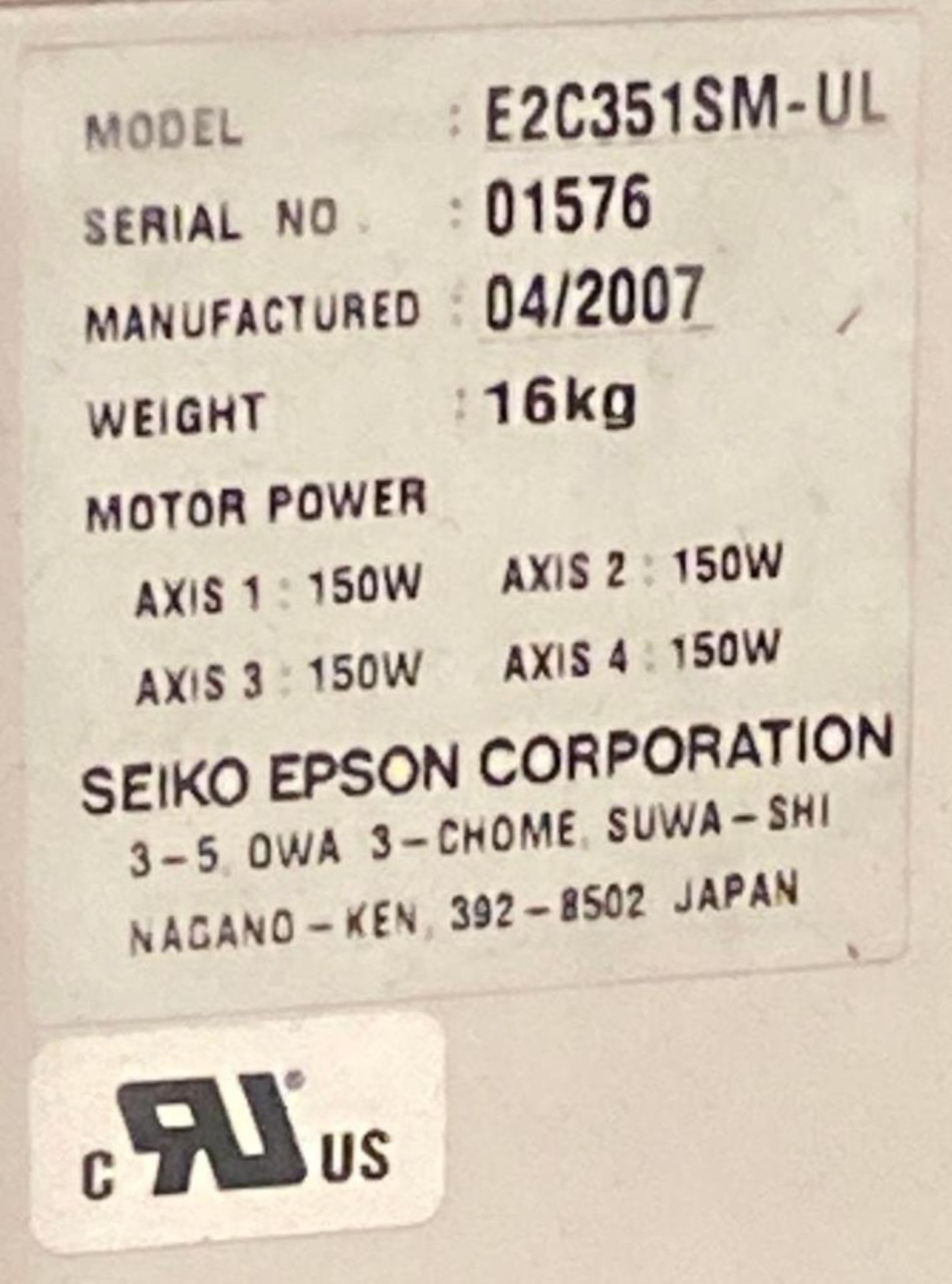 Epson 4 Axis Robot E2C351SM-UL w/ Controls - Image 4 of 8
