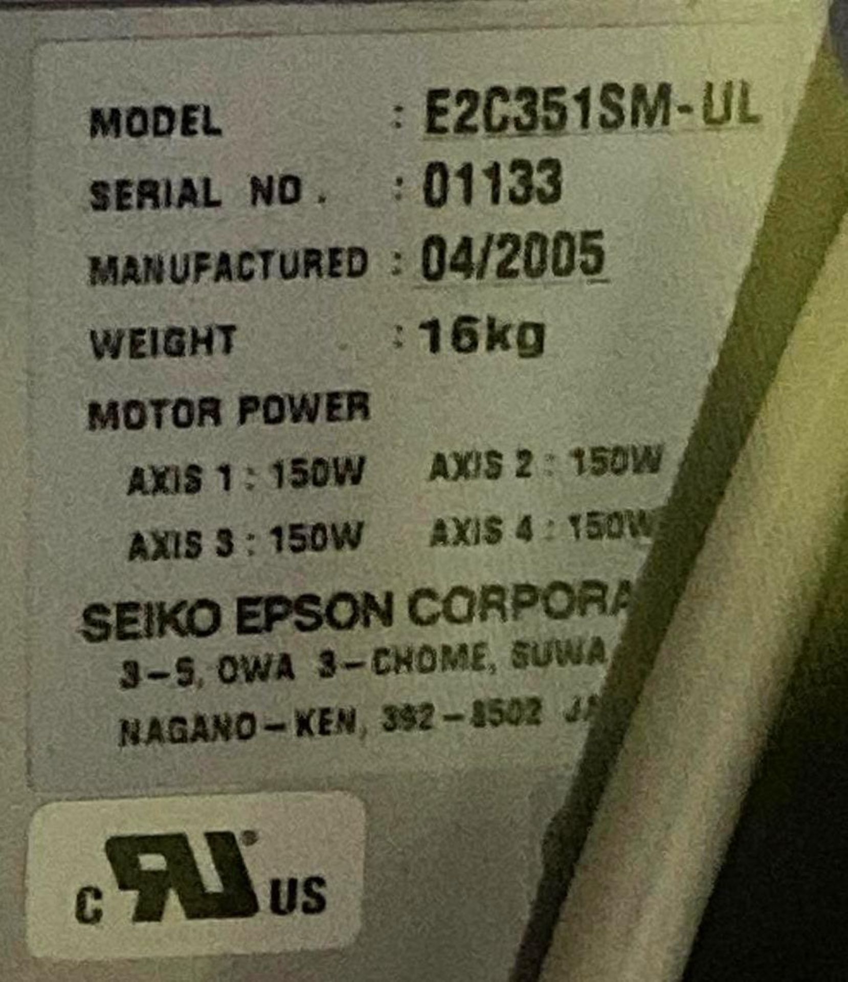 Epson 4 Axis Robot E2C351SM-UL w/ Controls - Image 10 of 10