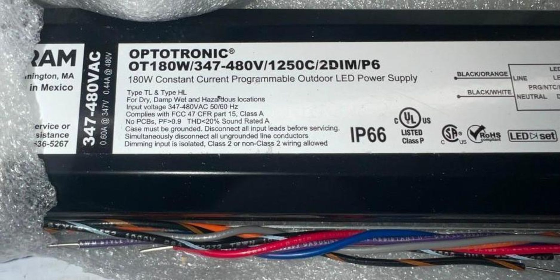 Lot of (2) Optronic # 702-00159-011 / OT180W/347-480V/1250C/2DIM/P6 Power Supplies - Image 3 of 3