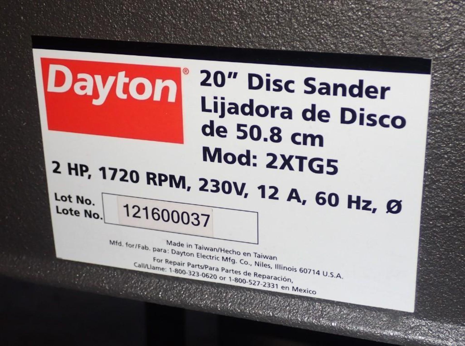 UNUSED 20" Dayton #2XTG5 Disc Sander - Image 6 of 9