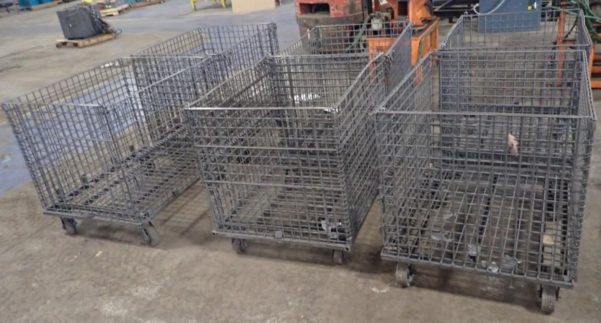 Lot of (8) Collapsible Wire Baskets w/ Casters