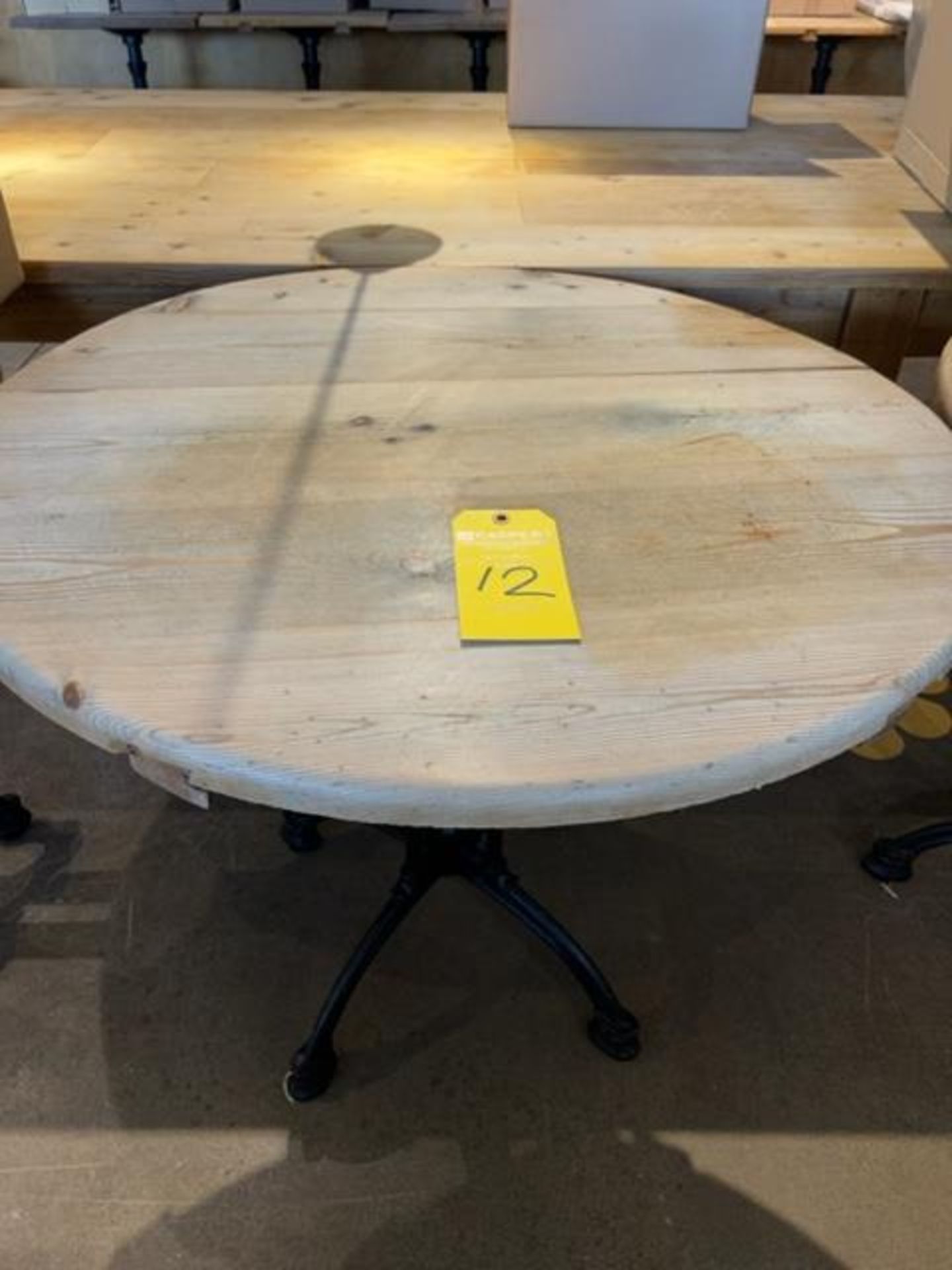 (4) Butcher Block Round Top Tables with Wrought Iron Bases, 34-1/2" - Image 2 of 3