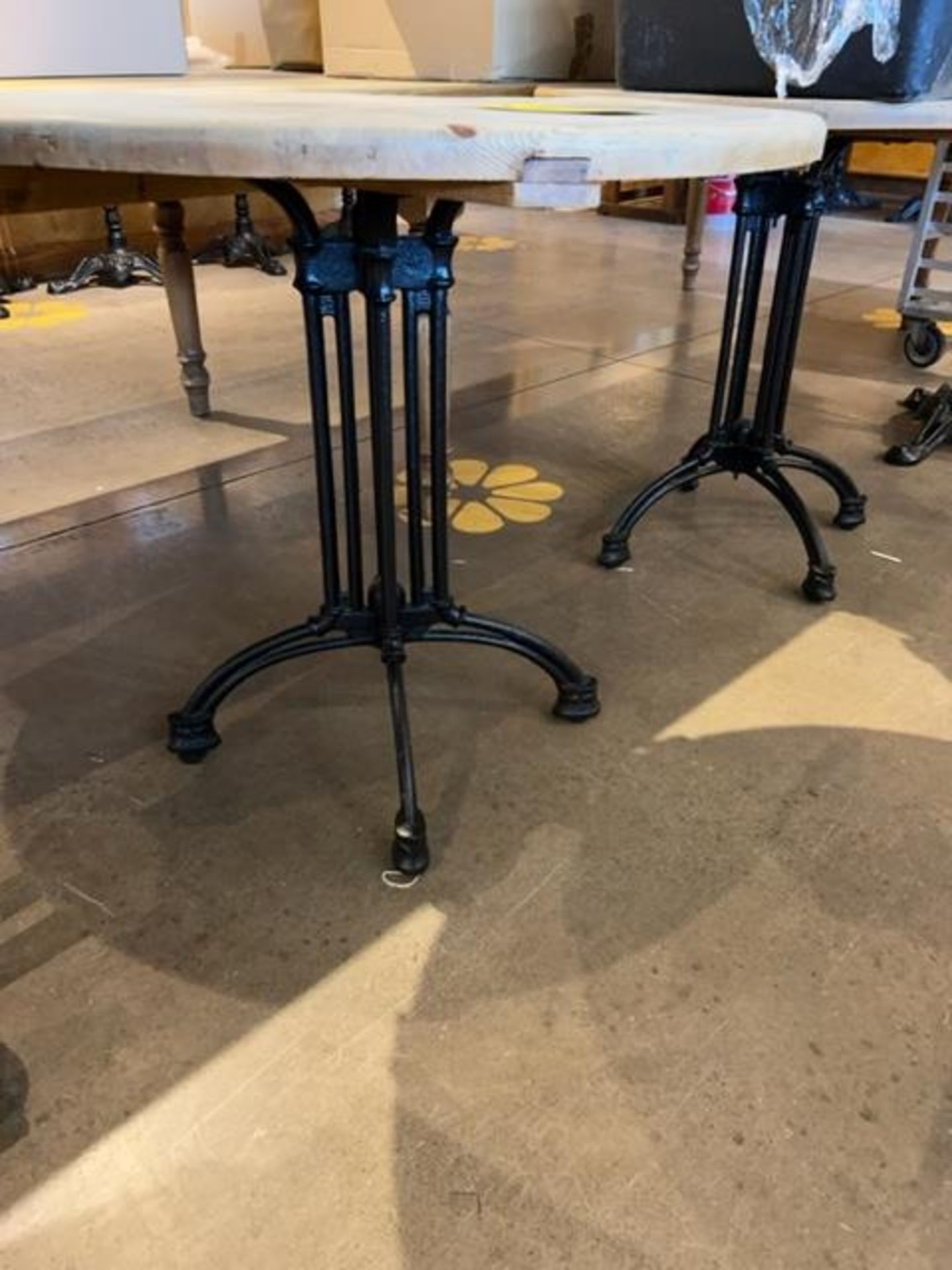 (4) Butcher Block Round Top Tables with Wrought Iron Bases, 34-1/2" - Image 3 of 3