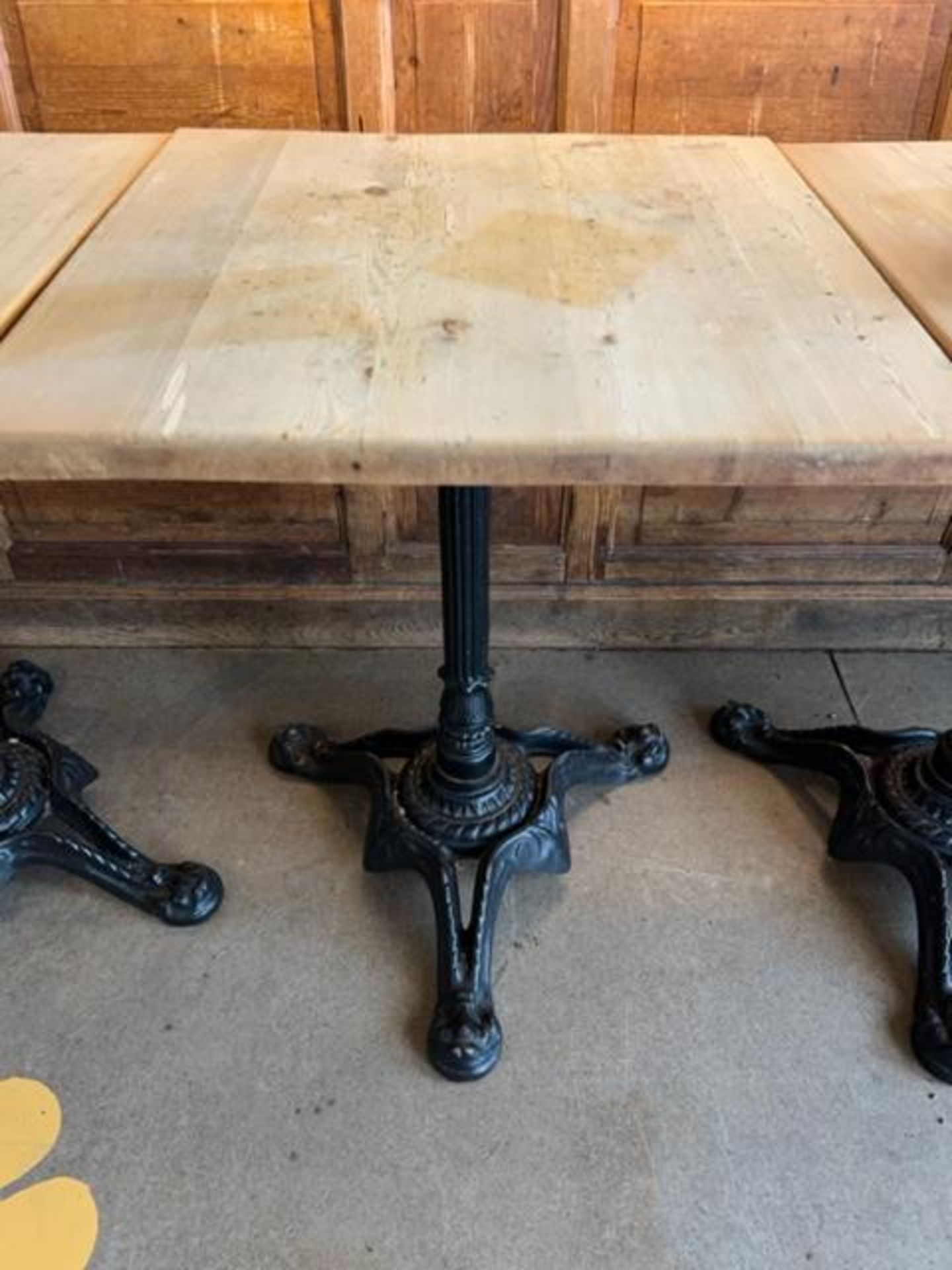 (6) Butcher Block Top Tables with Wrought Iron Bases, 23-1/2" x 23-1/2"