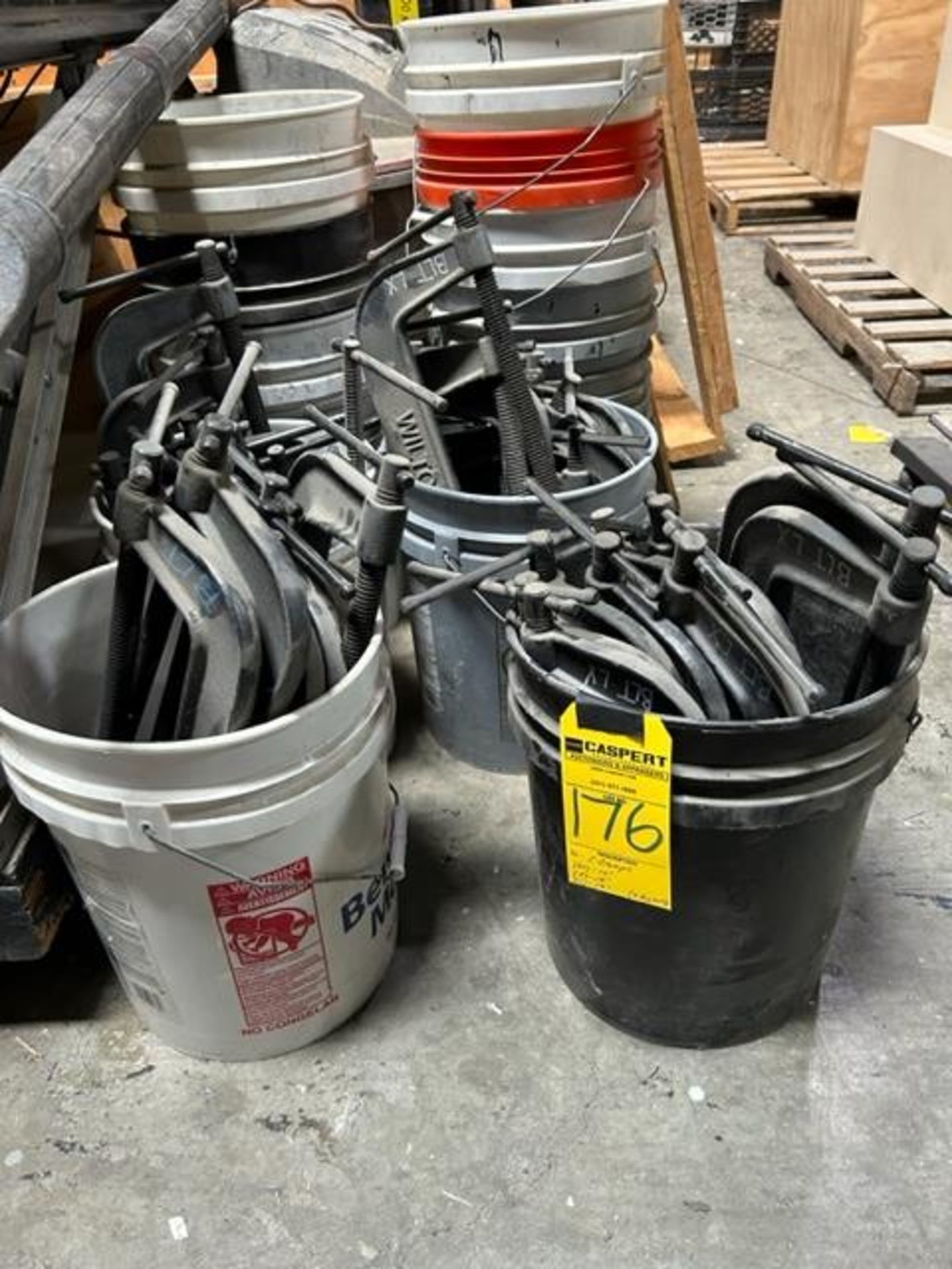 (36) Large Assorted C-Clamps (In 4 Buckets)
