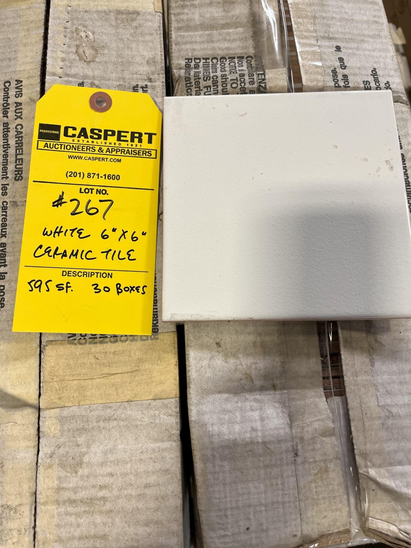 WHITE CERAMIC TILE 6" X 6" - 595 SQ FT