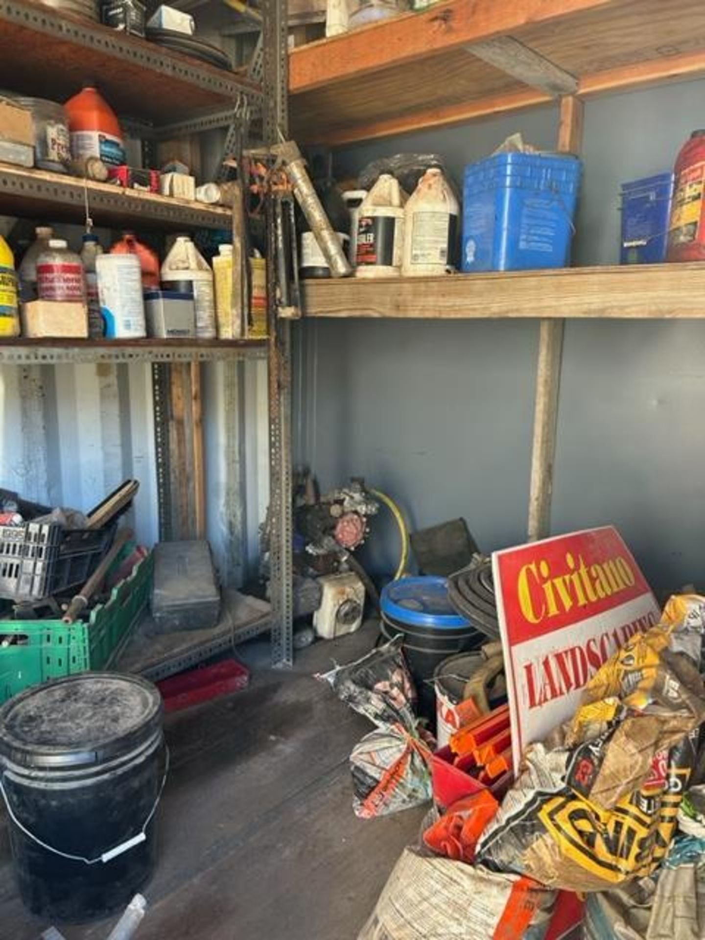 LOT - Contents of shed consisting of: Asphalt, Cement, Tools, Supplies, etc.